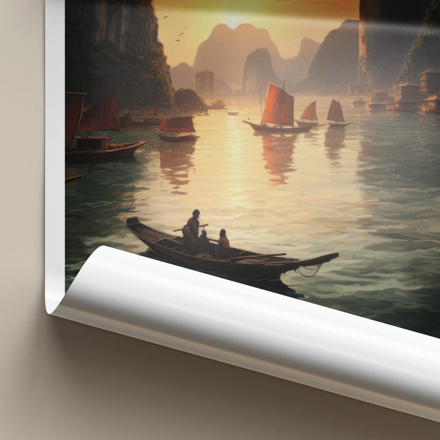 Ha Long Bay Poster - Vietnam Travel Art - Sunset Bay Boats Home Decor
