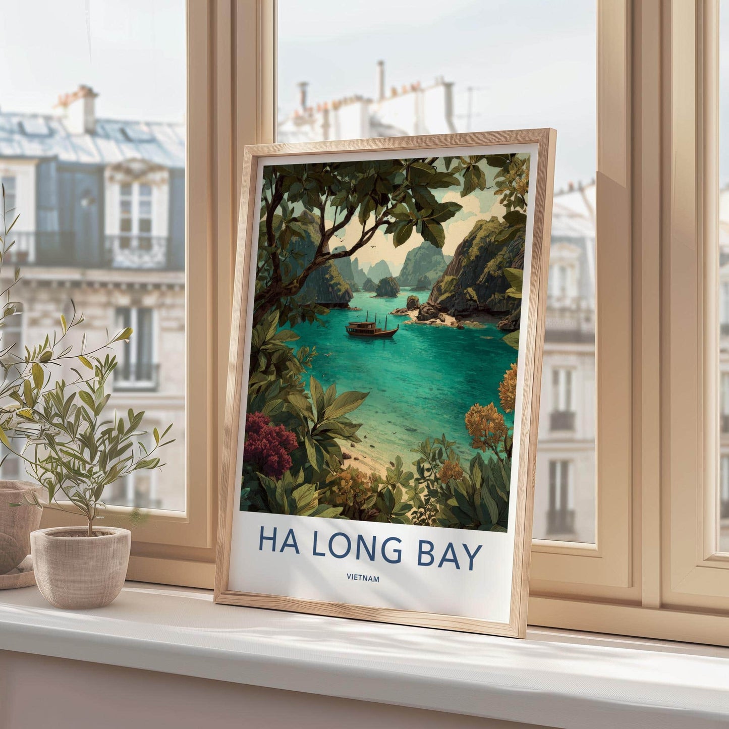 Ha Long Bay Poster - Vietnam Travel Art - Tropical Boat Scene Home Decor