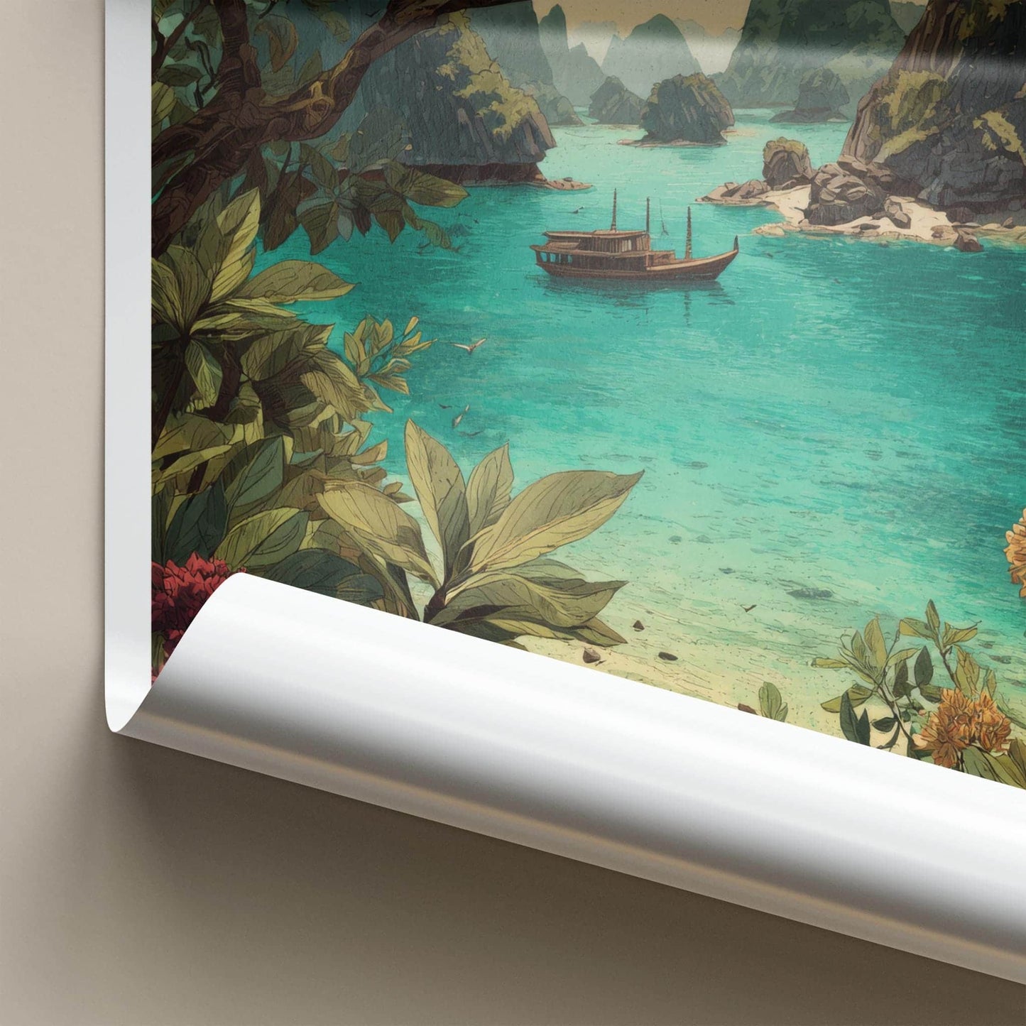 Ha Long Bay Poster - Vietnam Travel Art - Tropical Boat Scene Home Decor