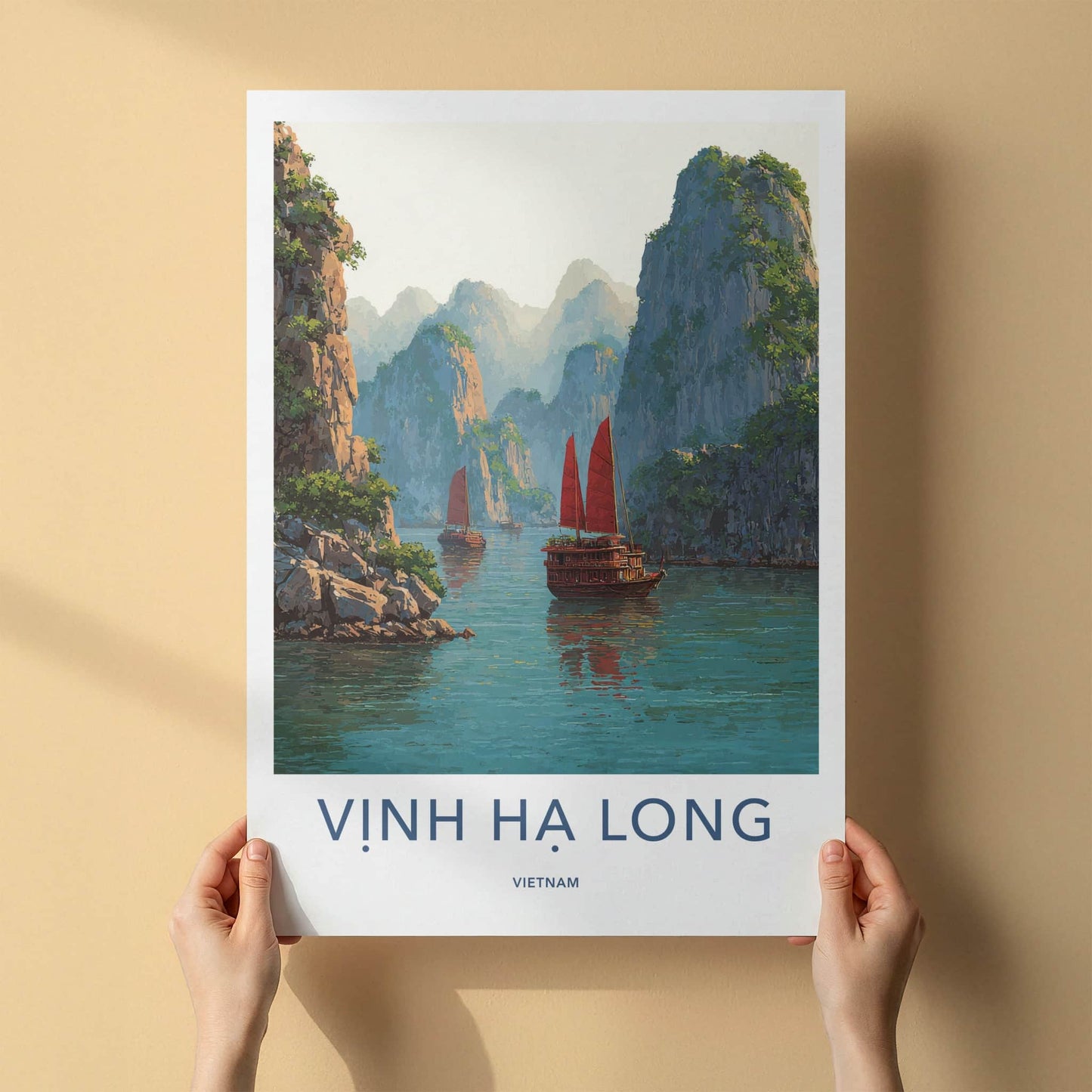 Ha Long Poster - Vietnam Wall Art - Karst Islands Junks Home Decor