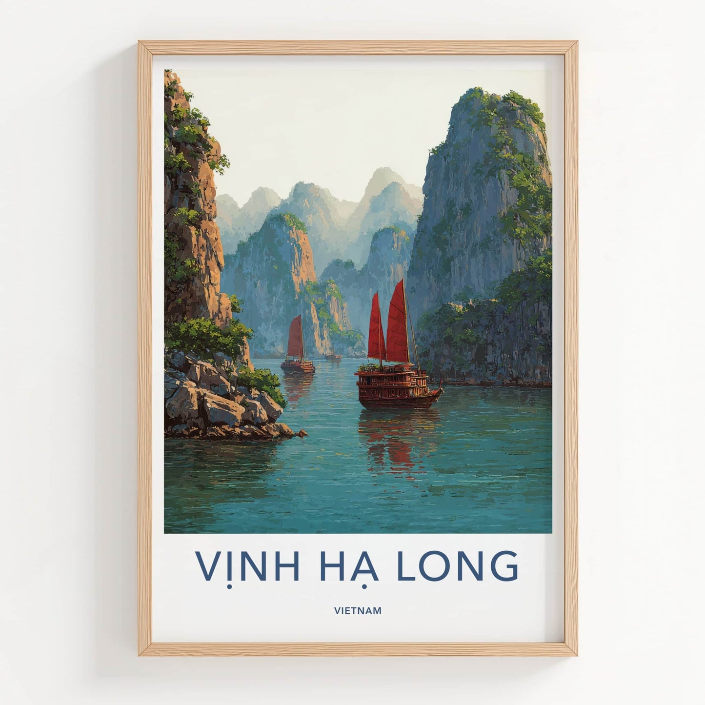 Ha Long Poster - Vietnam Wall Art - Karst Islands Junks Home Decor