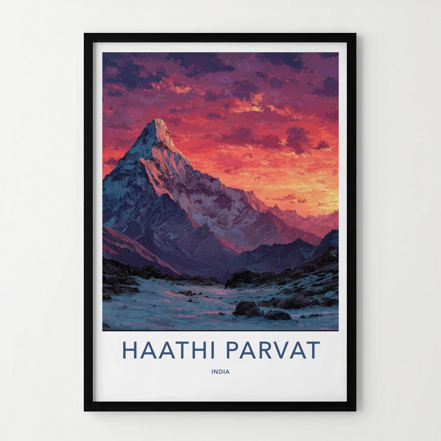 Haathi Parvat Poster - India Art Print - Uttarakhand Vibrant Sunset Mountain Wall Decor