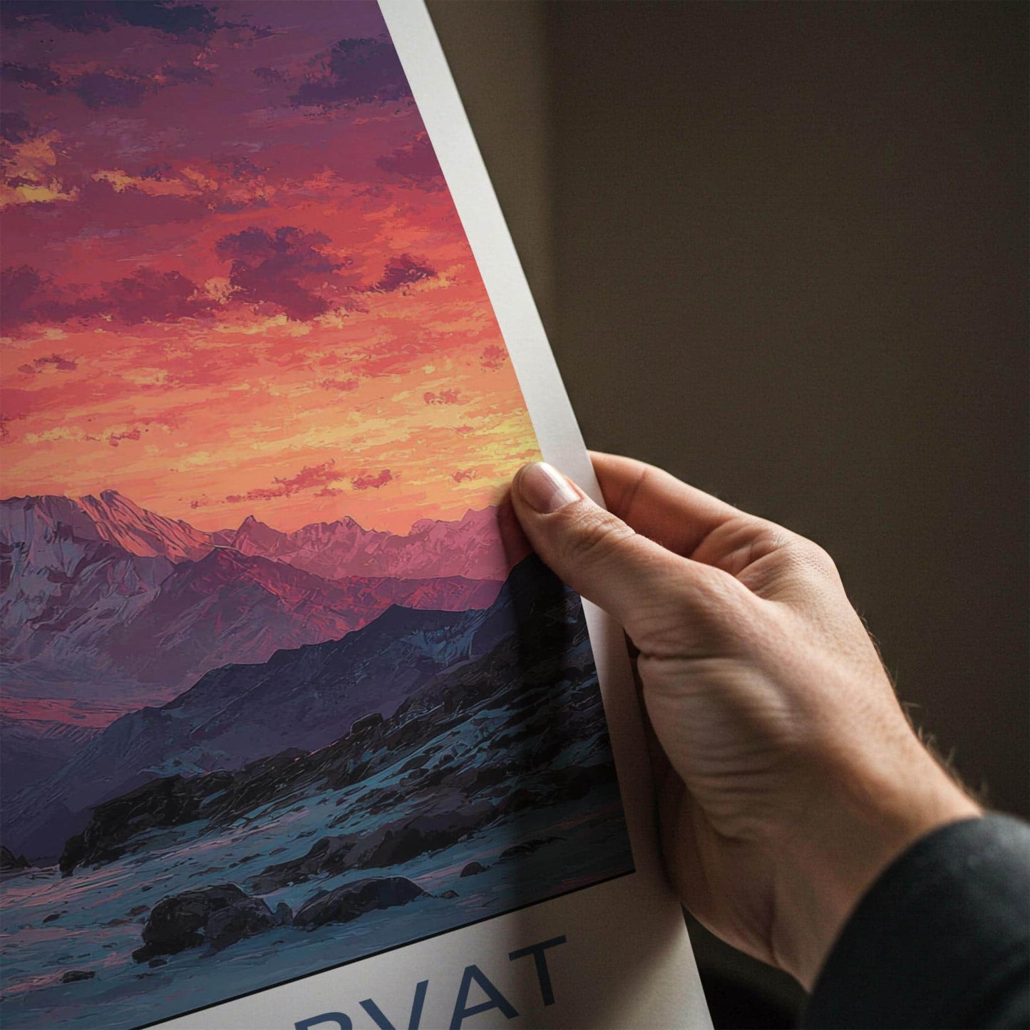 Haathi Parvat Poster - India Art Print - Uttarakhand Vibrant Sunset Mountain Wall Decor