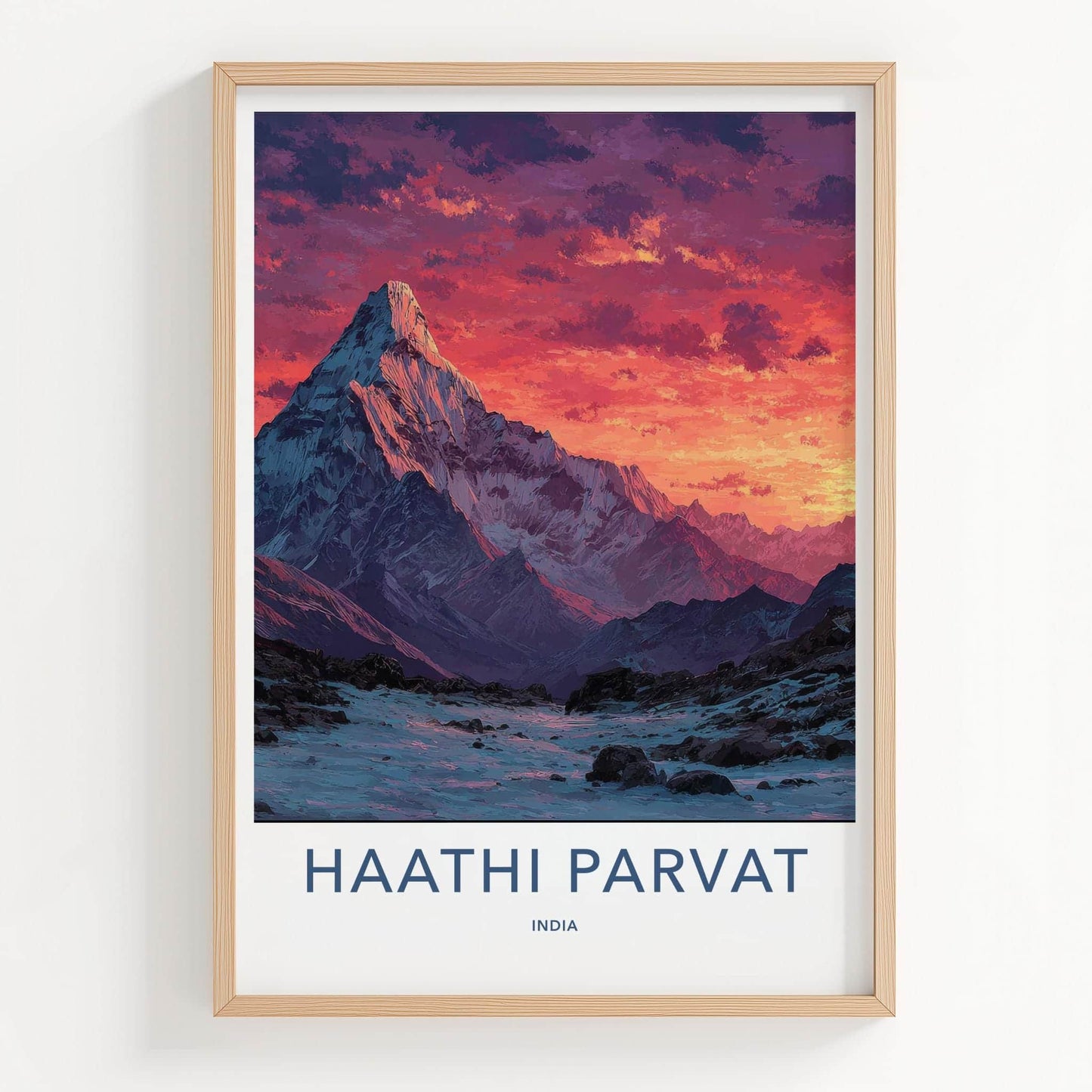 Haathi Parvat Poster - India Art Print - Uttarakhand Vibrant Sunset Mountain Wall Decor