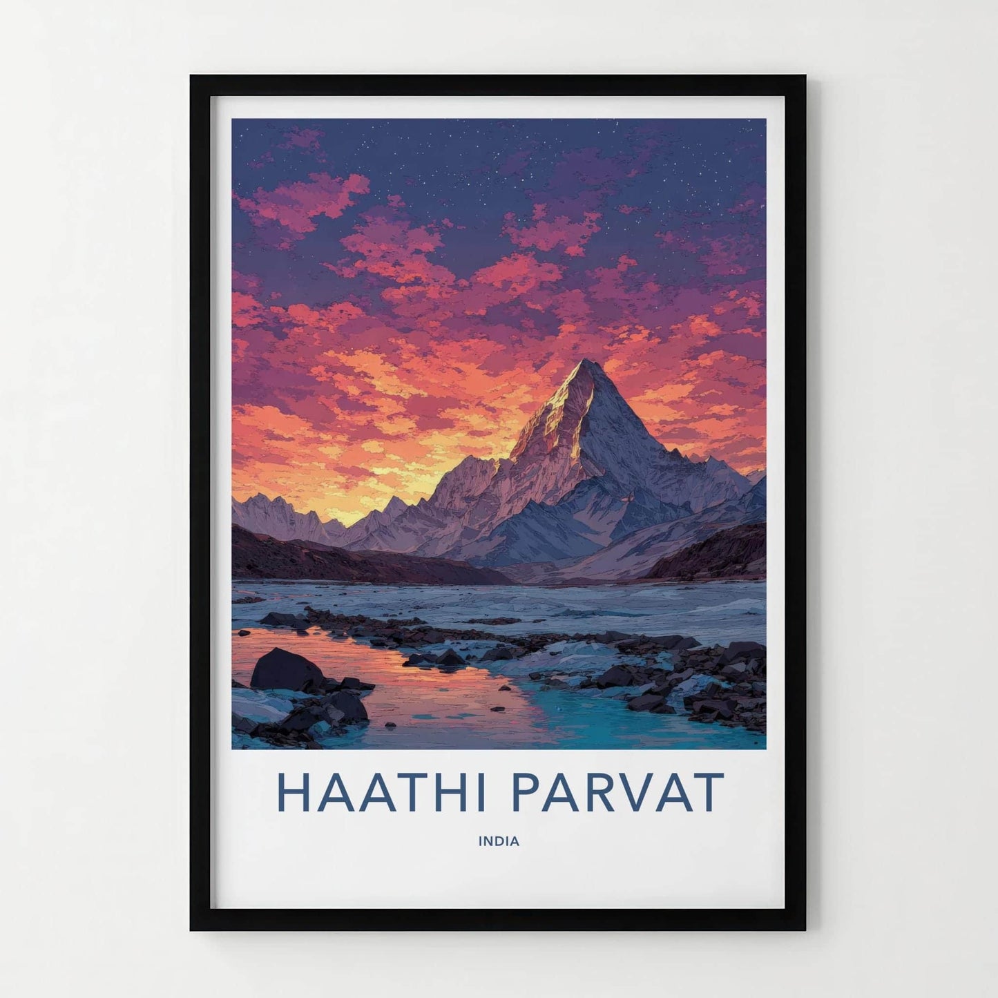 Haathi Parvat Poster - India Wall Art - Uttarakhand Mountain Sunset Lake Home Art