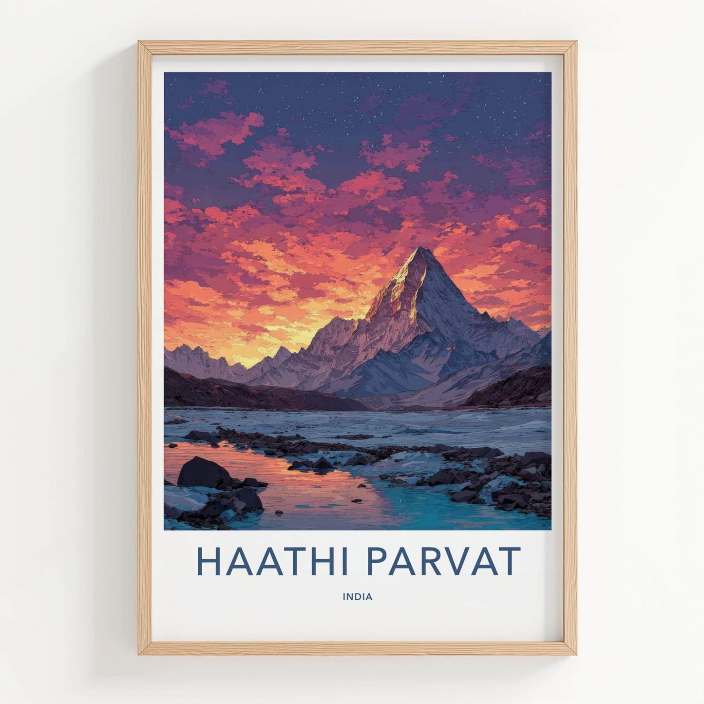 Haathi Parvat Poster - India Wall Art - Uttarakhand Mountain Sunset Lake Home Art