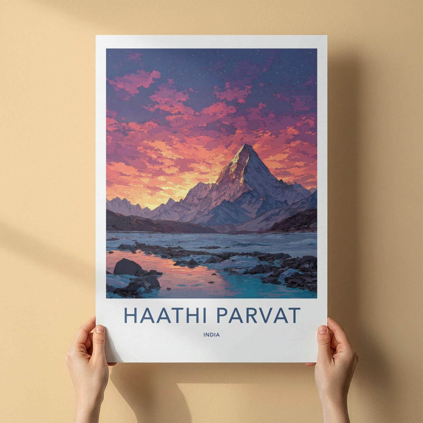 Haathi Parvat Poster - India Wall Art - Uttarakhand Mountain Sunset Lake Home Art