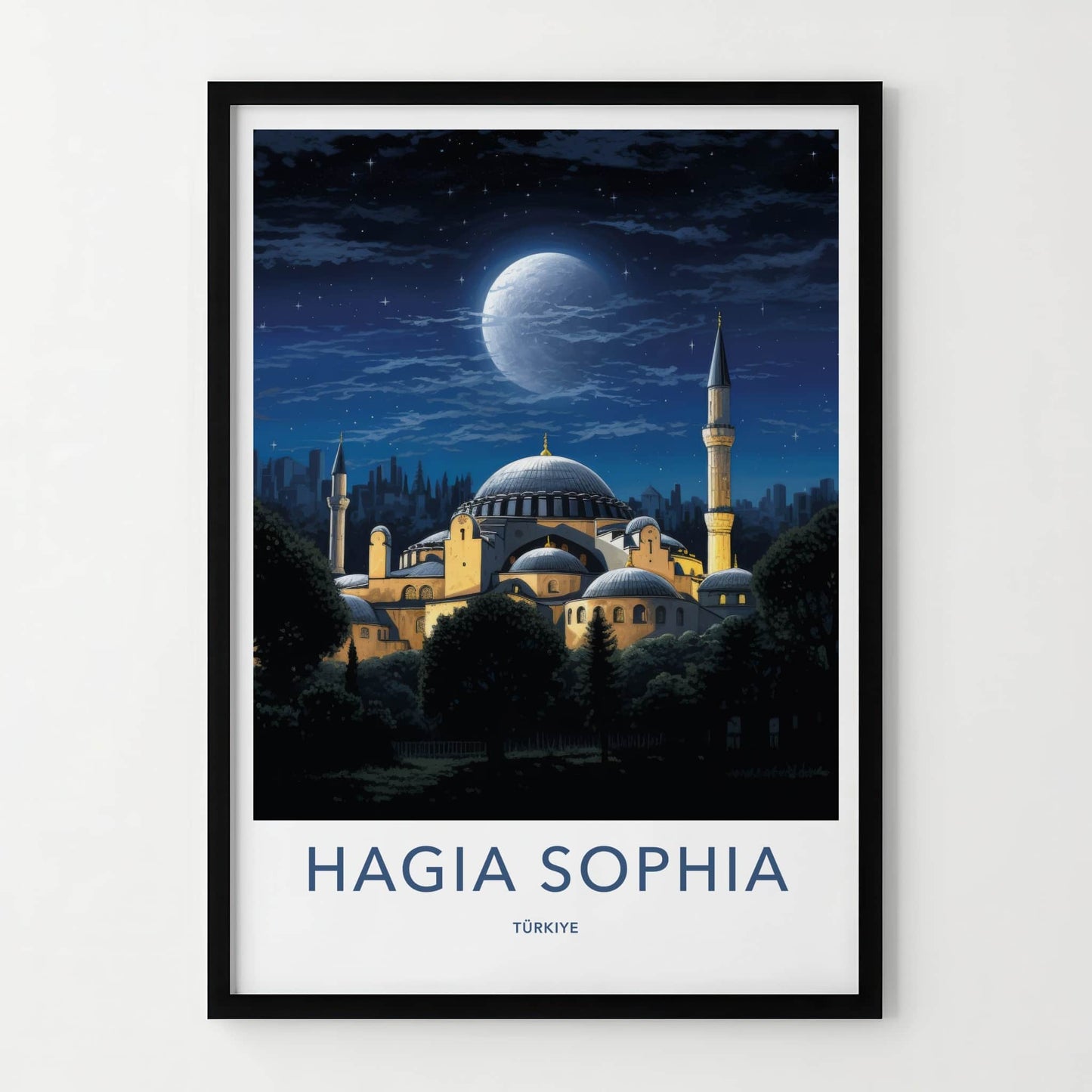 Hagia Sophia Poster - Turkey Travel Art - Grand Mosque Night Home Decor