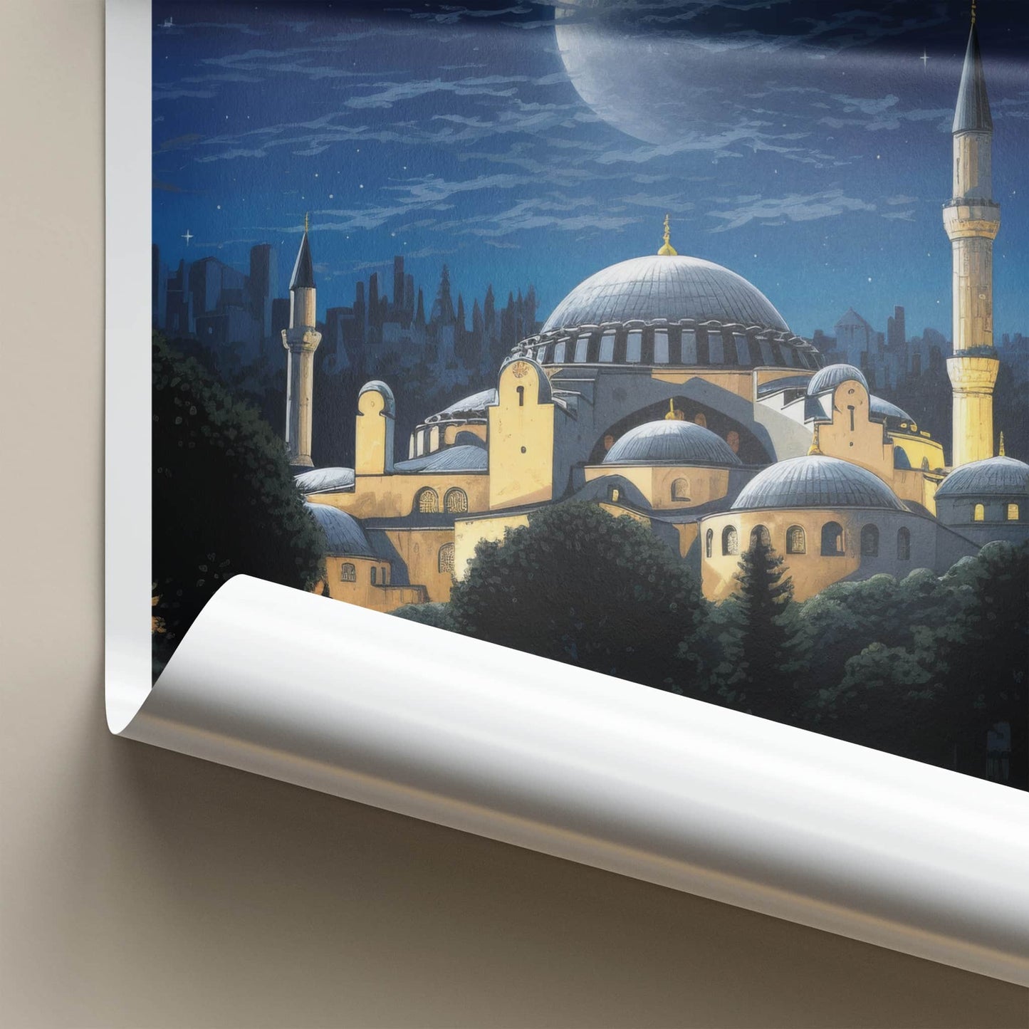 Hagia Sophia Poster - Turkey Travel Art - Grand Mosque Night Home Decor