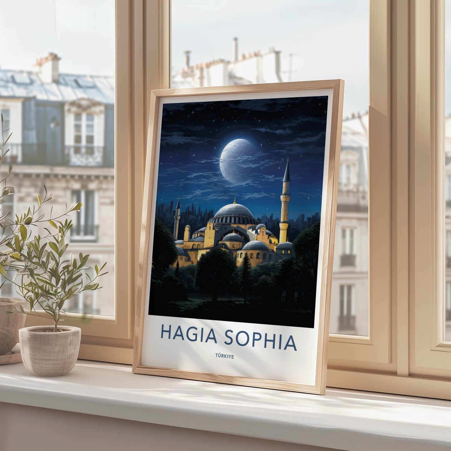 Hagia Sophia Poster - Turkey Travel Art - Grand Mosque Night Home Decor