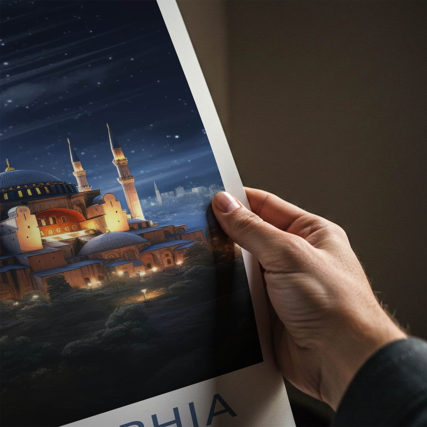 Hagia Sophia Poster - Turkey Travel Art - Illuminated Mosque Night Home Decor