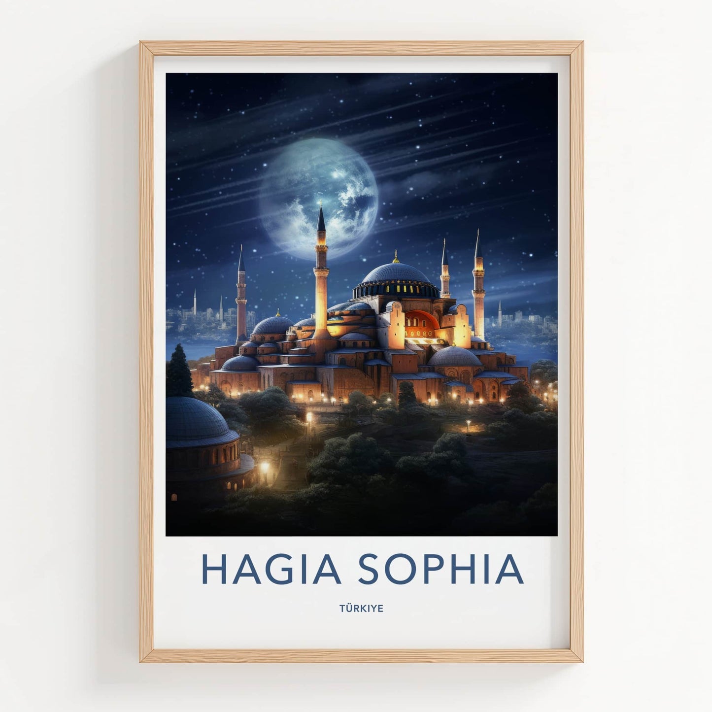 Hagia Sophia Poster - Turkey Travel Art - Illuminated Mosque Night Home Decor