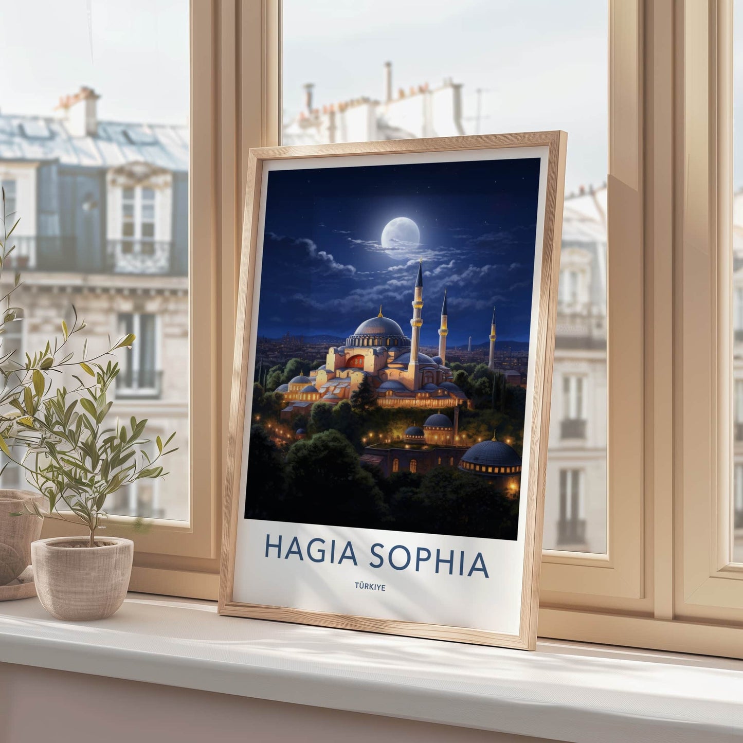 Hagia Sophia Poster - Turkey Travel Art - Moonlit mosque night Home Decor