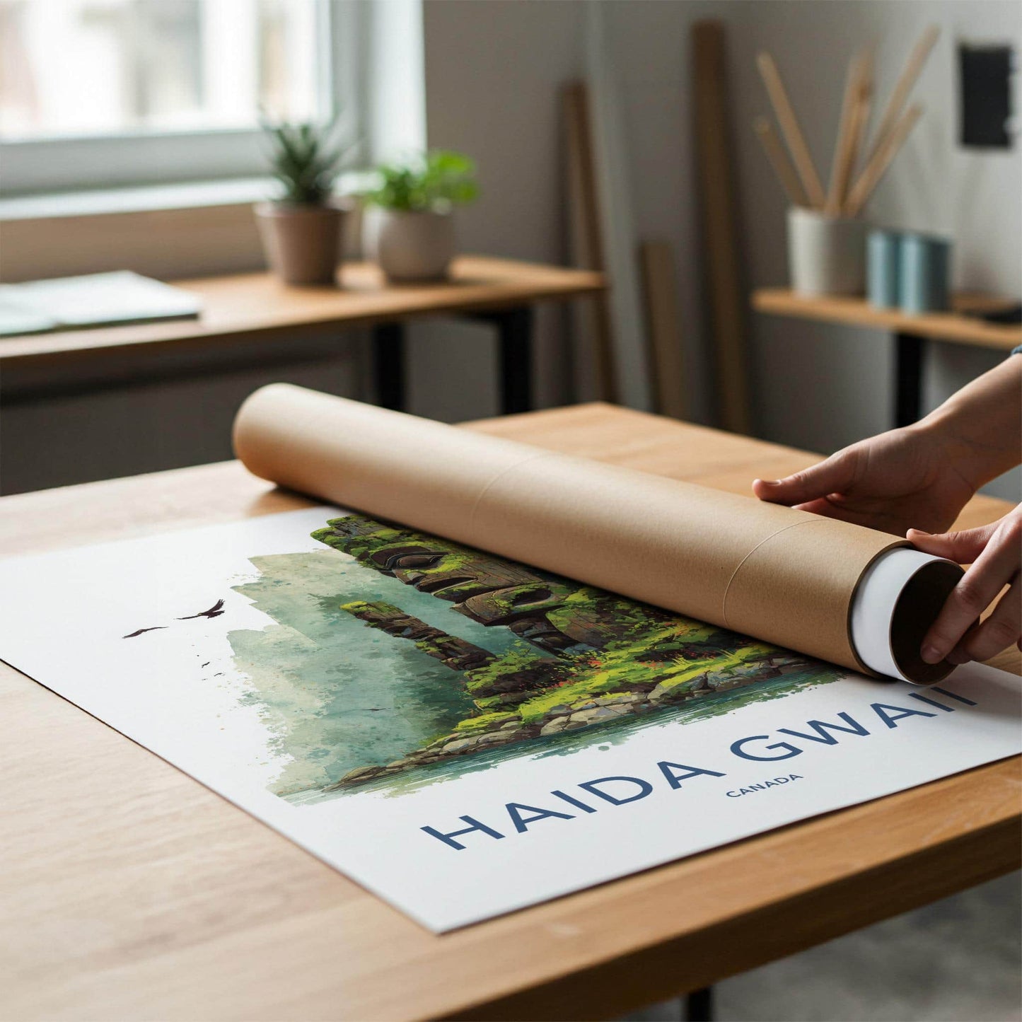 Haida Gwaii Poster - Canada Travel Art - Ancient Totem Poles Wall Decor