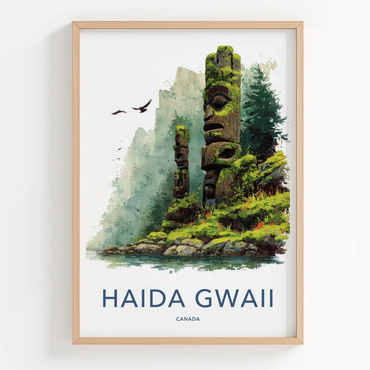 Haida Gwaii Poster - Canada Travel Art - Ancient Totem Poles Wall Decor