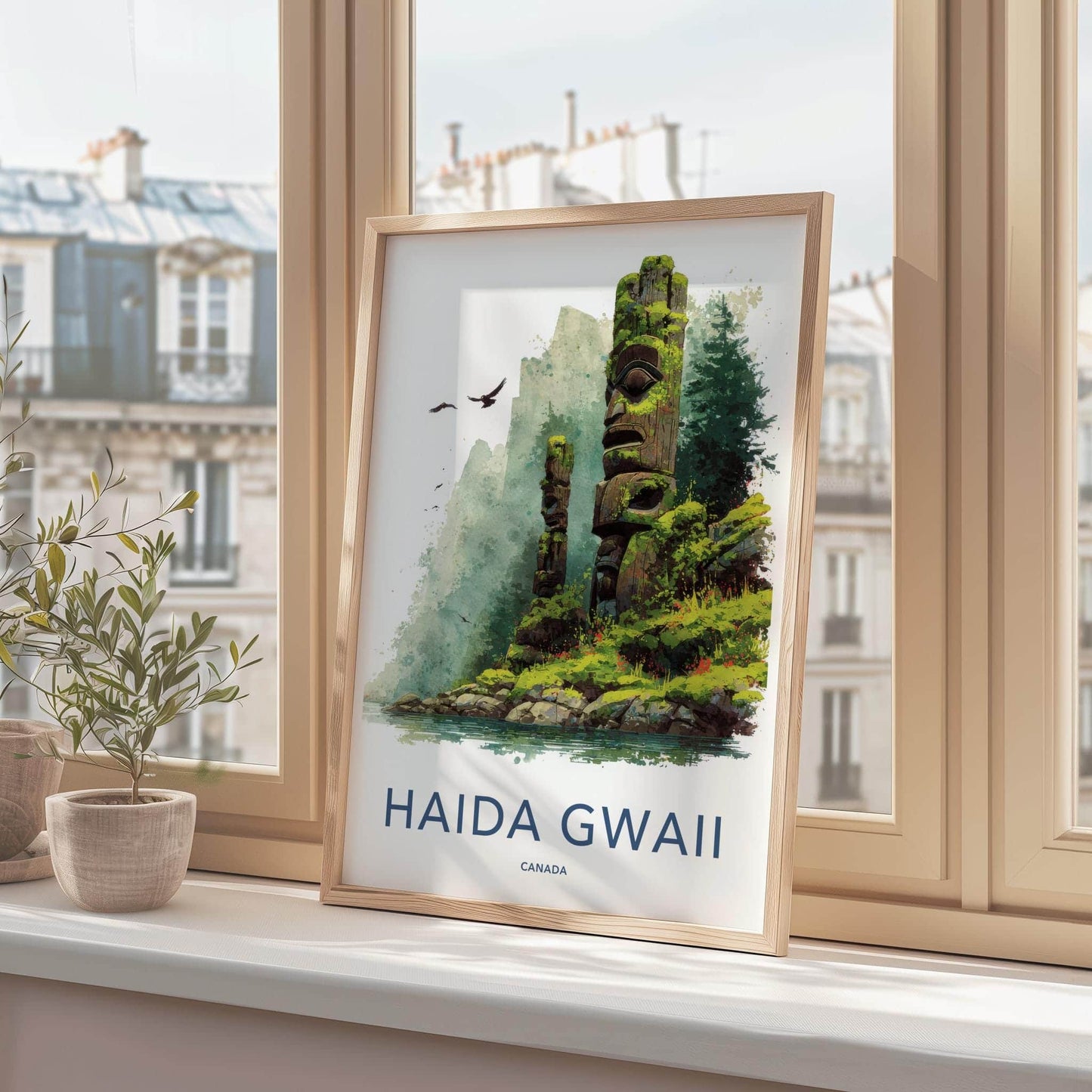 Haida Gwaii Poster - Canada Travel Art - Ancient Totem Poles Wall Decor