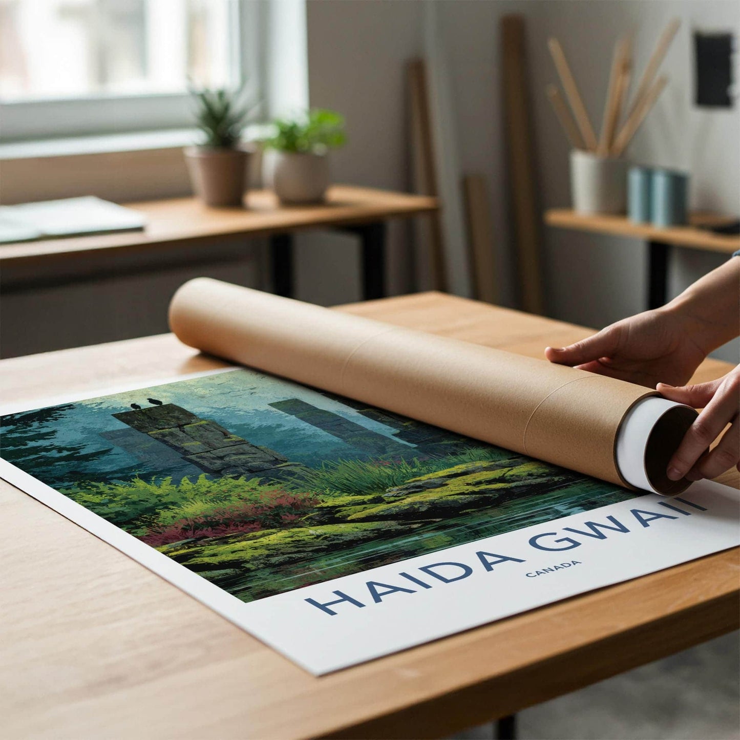 Haida Gwaii Poster - Canada Travel Art - Mossy Stone Pillars Home Decor