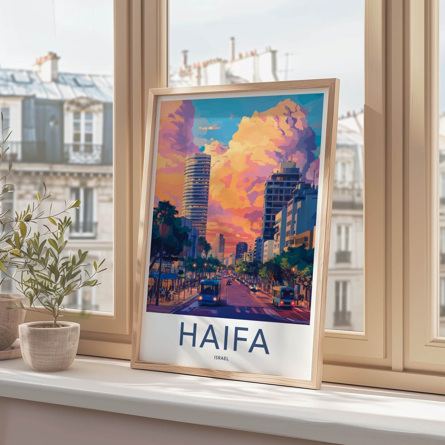 Haifa Poster - Israel Travel Art - Vibrant City Sunset Wall Decor