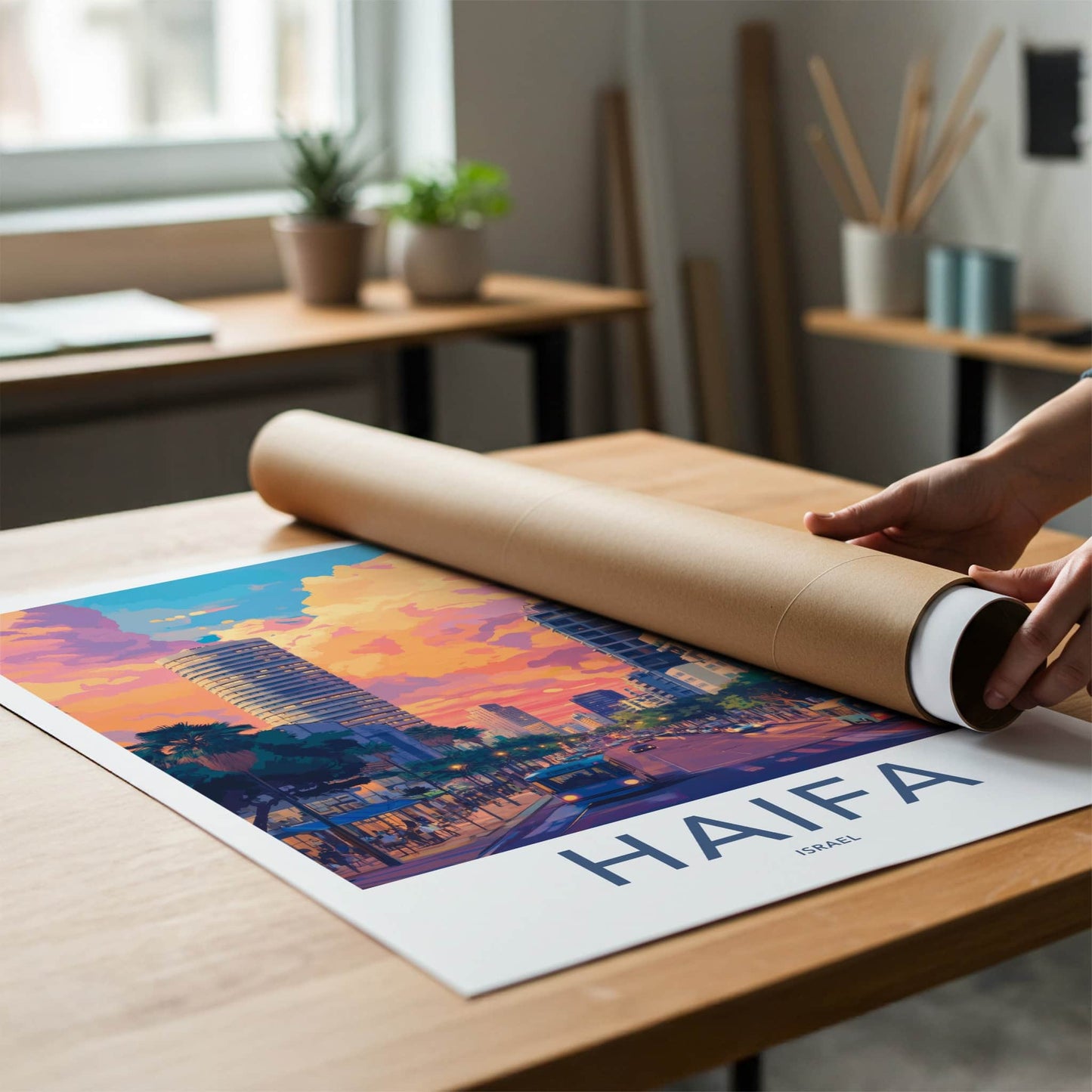 Haifa Poster - Israel Travel Art - Vibrant City Sunset Wall Decor