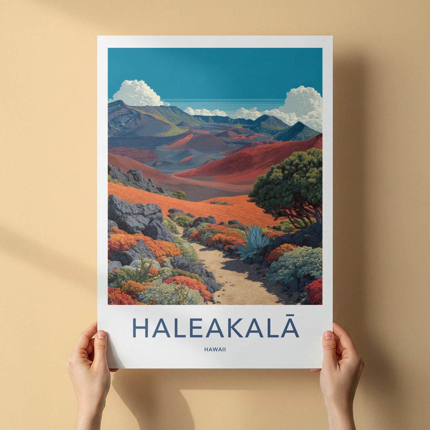 Haleakala Poster - Hawaii Travel Art - Vivid Crater Scene Wall Decor
