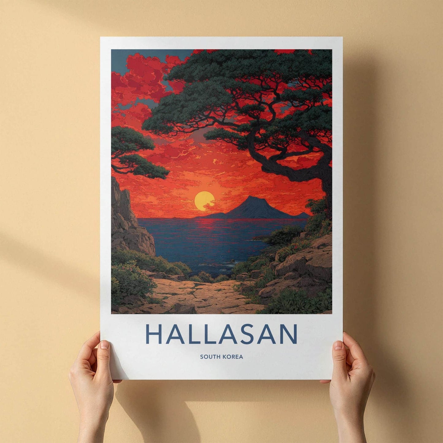 Hallasan Poster - South Korea Travel Art - Dramatic Ocean Sunset Home Decor