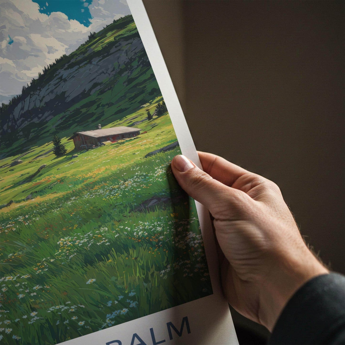 Halleralm Poster - Austria Art Print - Lush Mountain Pasture Wall Decor