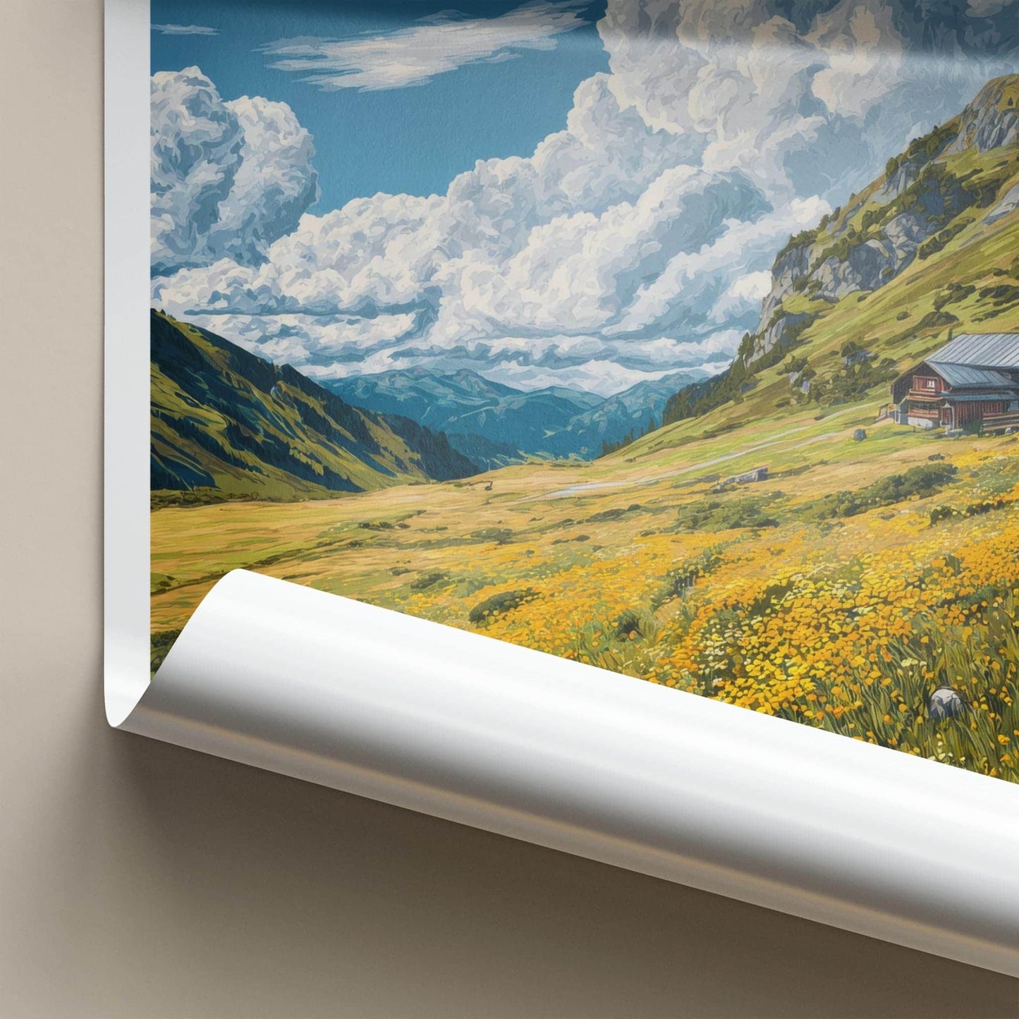 Hallerangeralm Poster - Austria Travel Art - Alpine Meadow Hut Home Decor