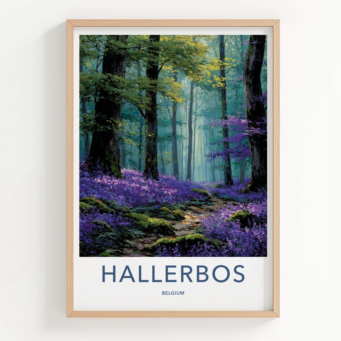 Hallerbos Poster - Belgium Travel Print - Bluebell Forest Path Wall Decor