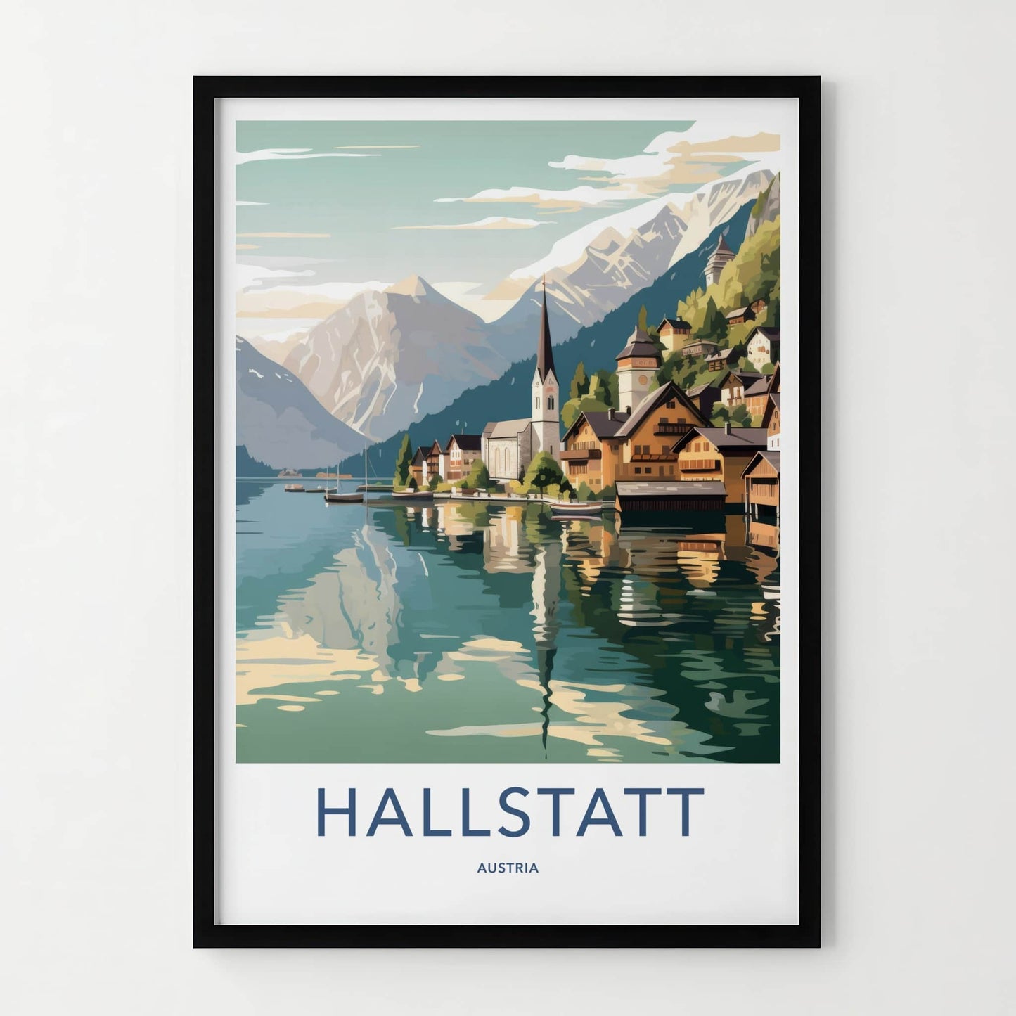 Hallstatt Poster - Austria Travel Art - Lakeside Village Mountains Home Decor