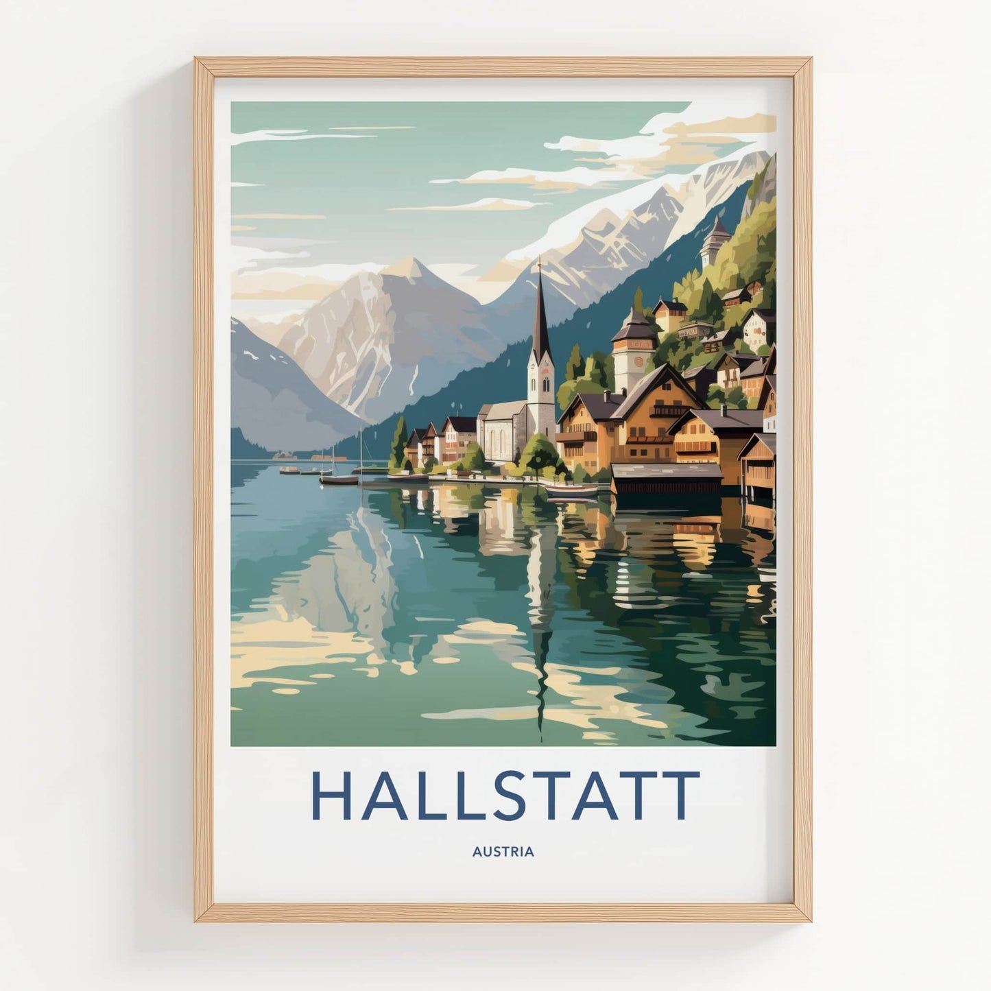 Hallstatt Poster - Austria Travel Art - Lakeside Village Mountains Home Decor