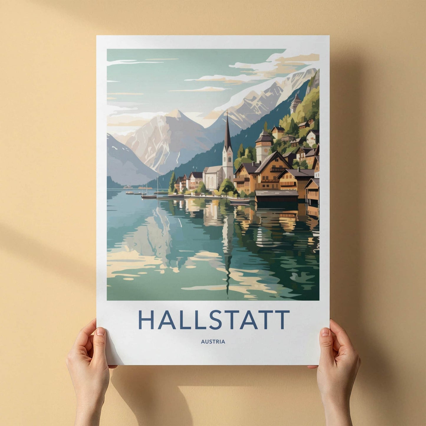 Hallstatt Poster - Austria Travel Art - Lakeside Village Mountains Home Decor