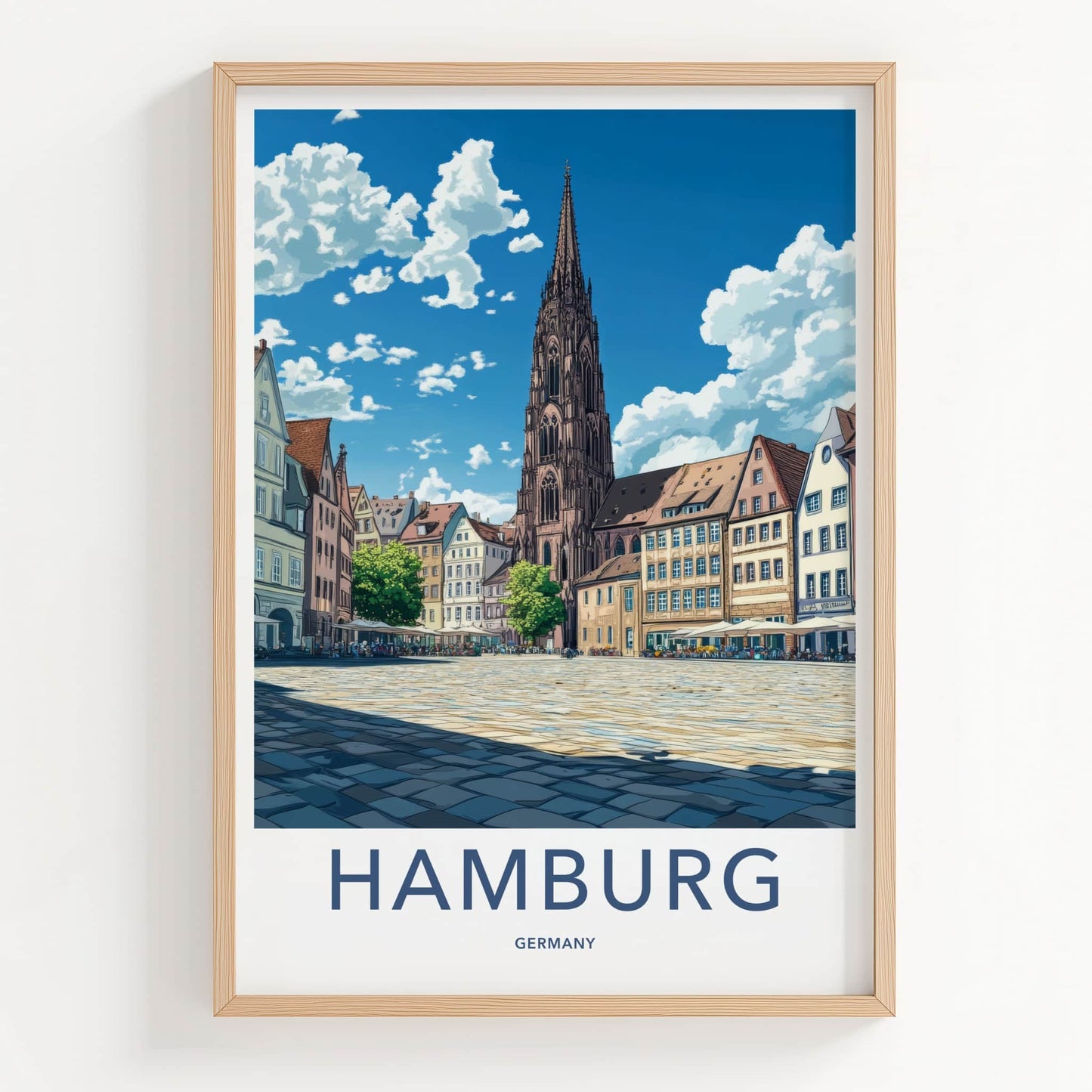 Hamburg Poster - Germany Travel Art - Gothic Spire Plaza Home Decor