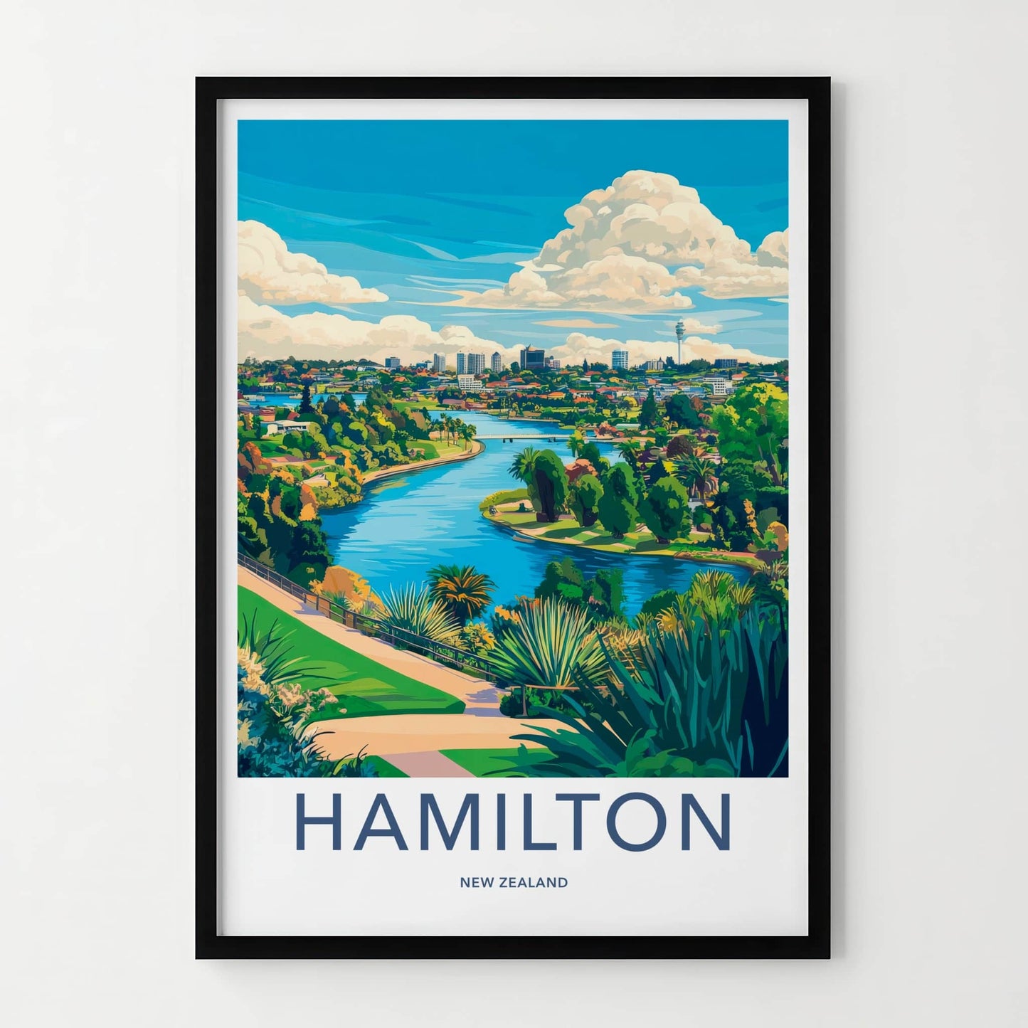 Hamilton Poster - New Zealand Travel Art - Vibrant River City Wall Decor
