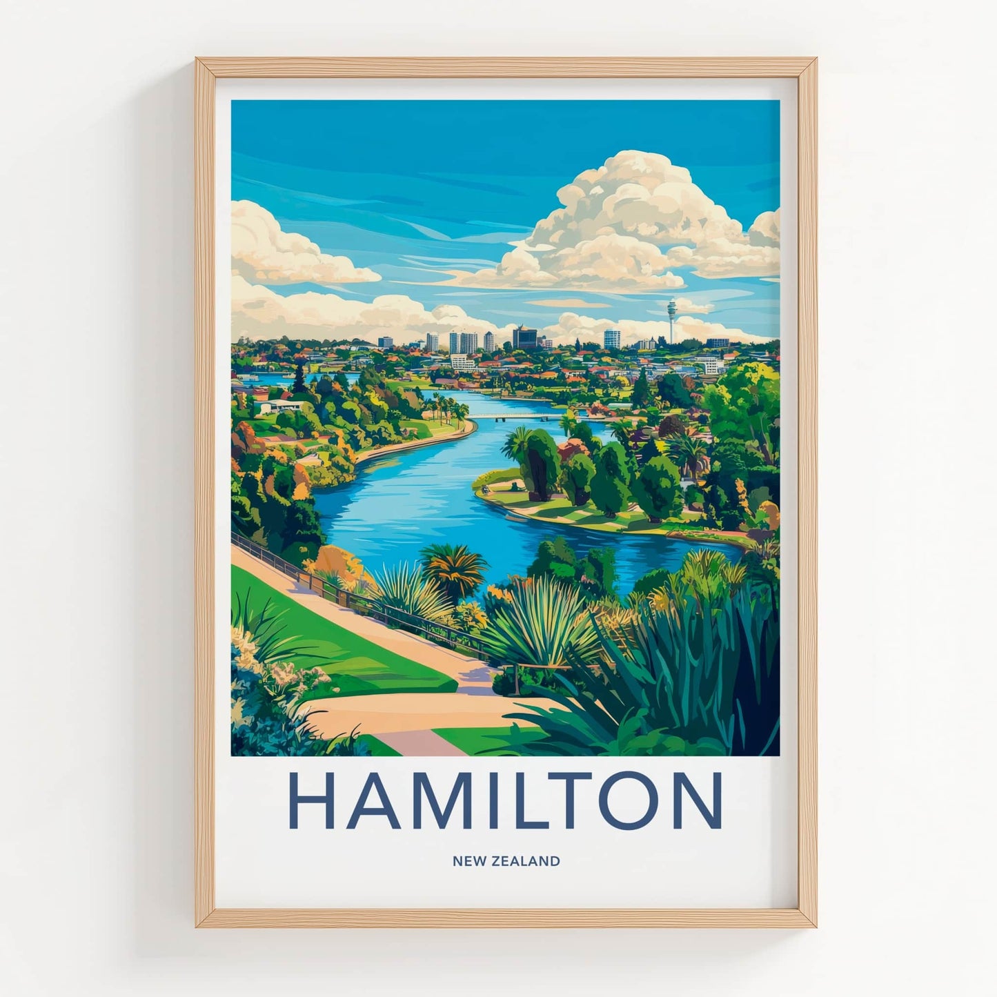 Hamilton Poster - New Zealand Travel Art - Vibrant River City Wall Decor