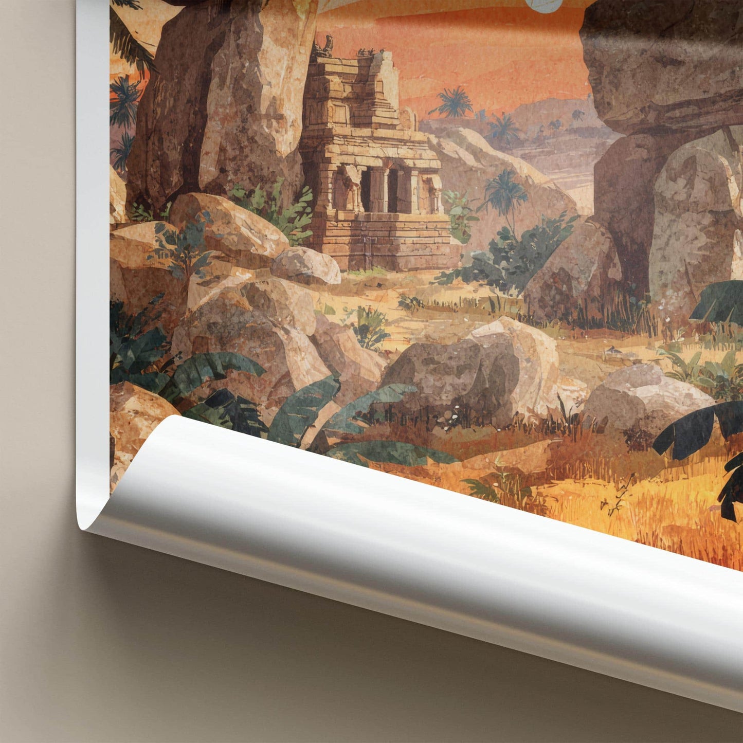 Hampi Poster - India Travel Art - Karnataka Ancient Temple Landscape Home Decor