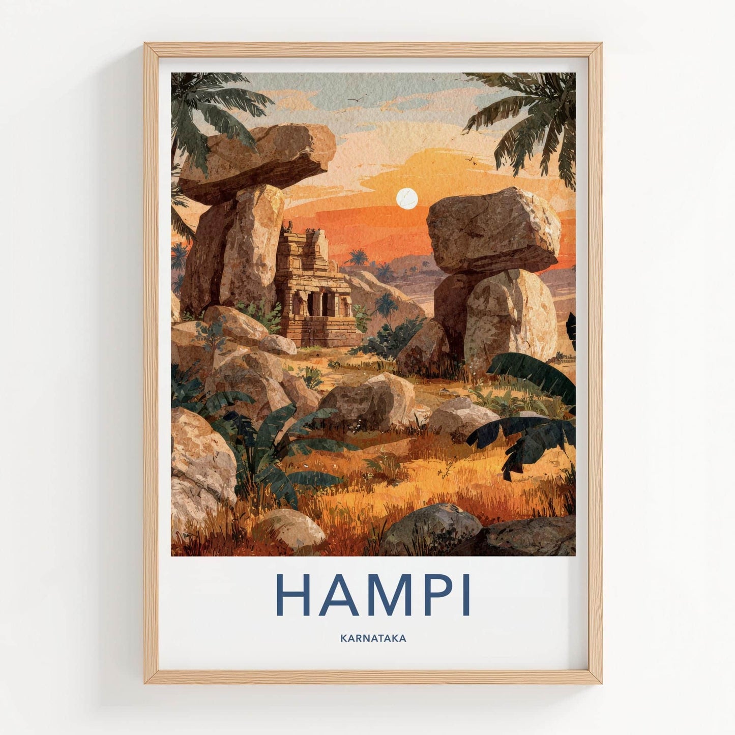 Hampi Poster - India Travel Art - Karnataka Ancient Temple Landscape Home Decor