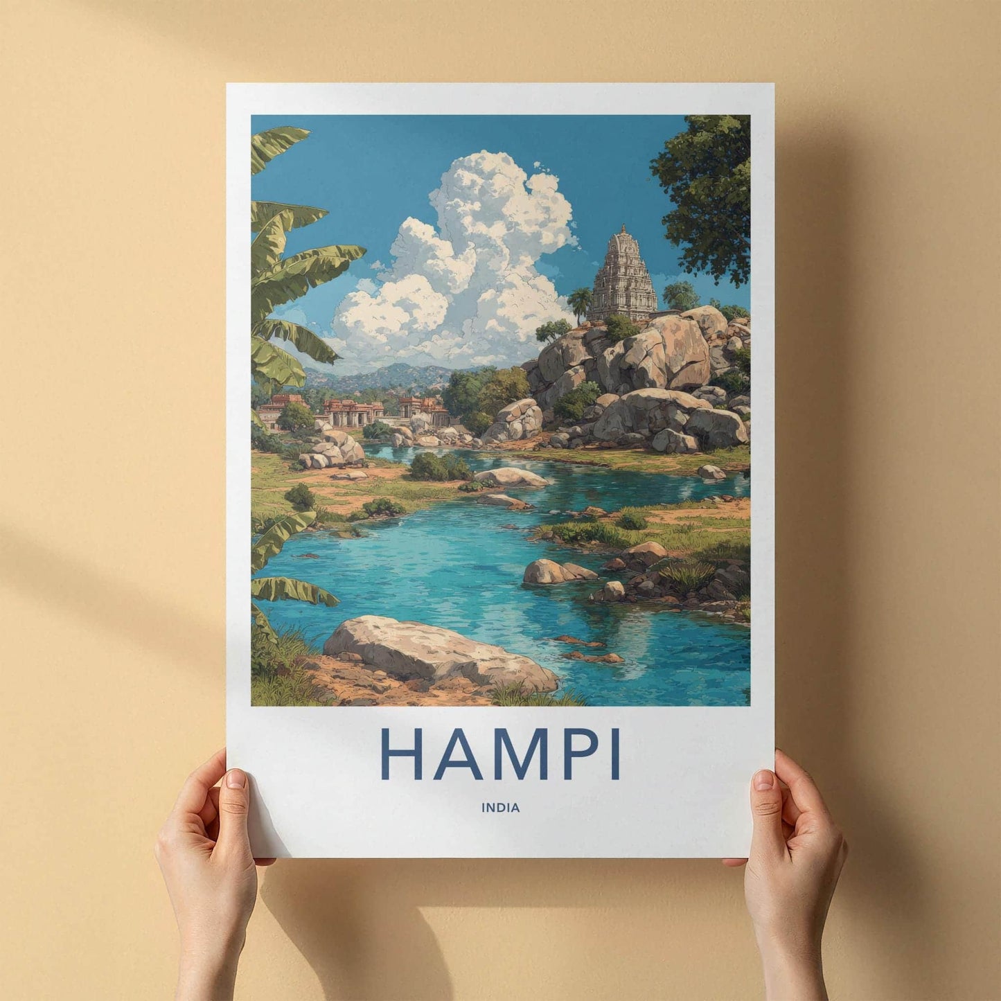 Hampi Poster - India Travel Art - Karnataka Rocky Temple Home Decor