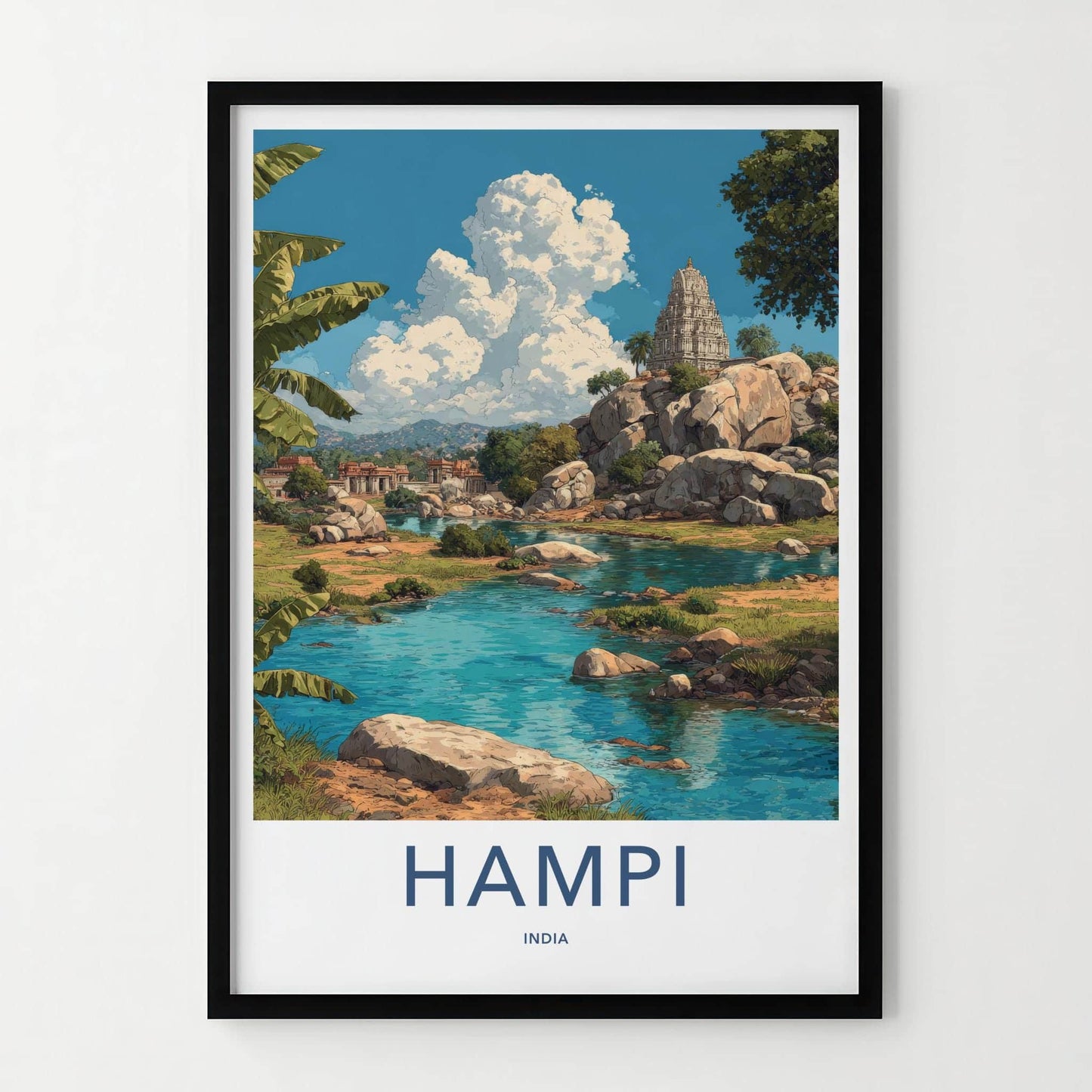 Hampi Poster - India Travel Art - Karnataka Rocky Temple Home Decor