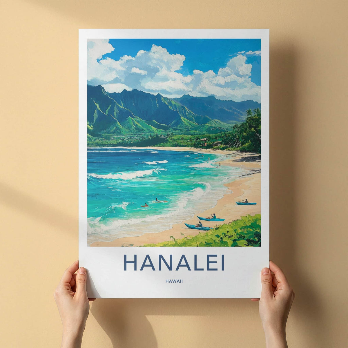 Hanalei Poster - Hawaii Travel Art - Lush Mountainous Coast Home Decor