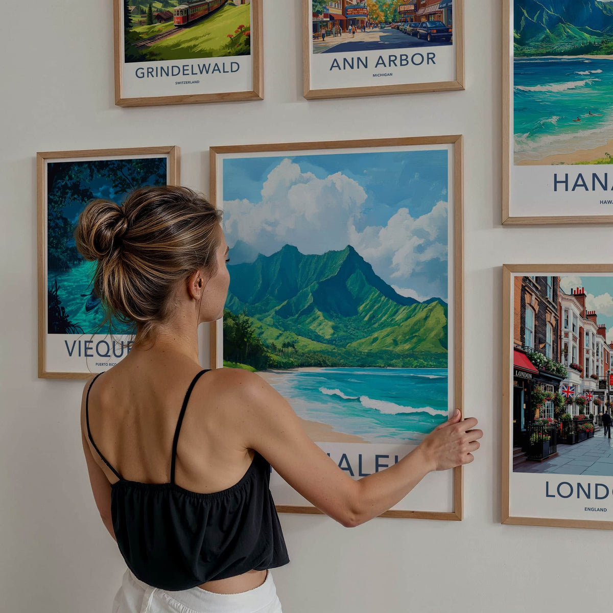 Hanalei Poster - Hawaii Travel Art - Mountain Beach Kayaks Wall Decor