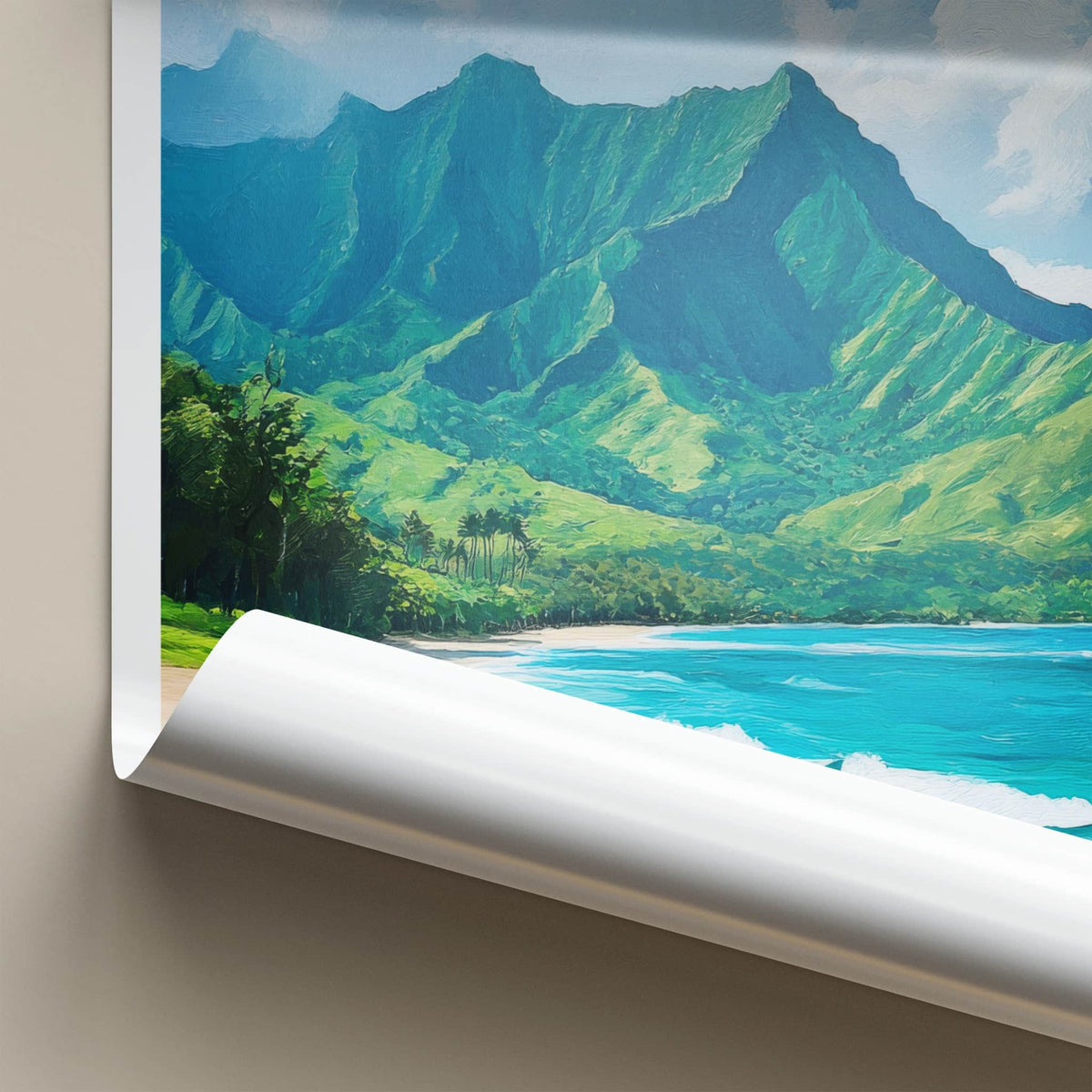Hanalei Poster - Hawaii Travel Art - Mountain Beach Kayaks Wall Decor