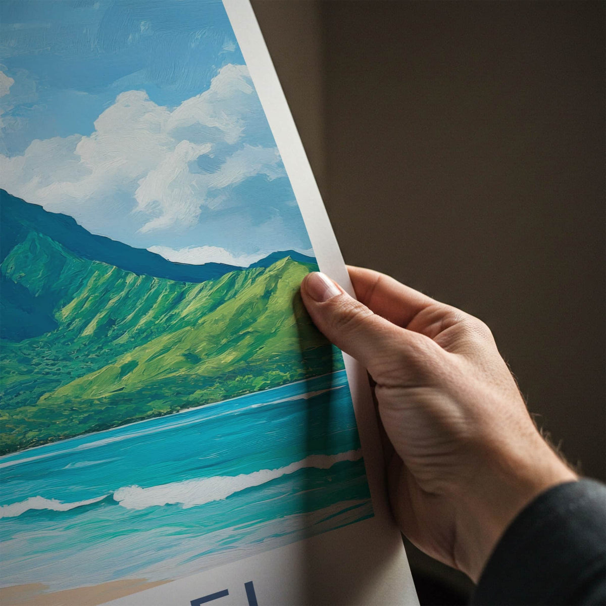 Hanalei Poster - Hawaii Travel Art - Mountain Beach Kayaks Wall Decor