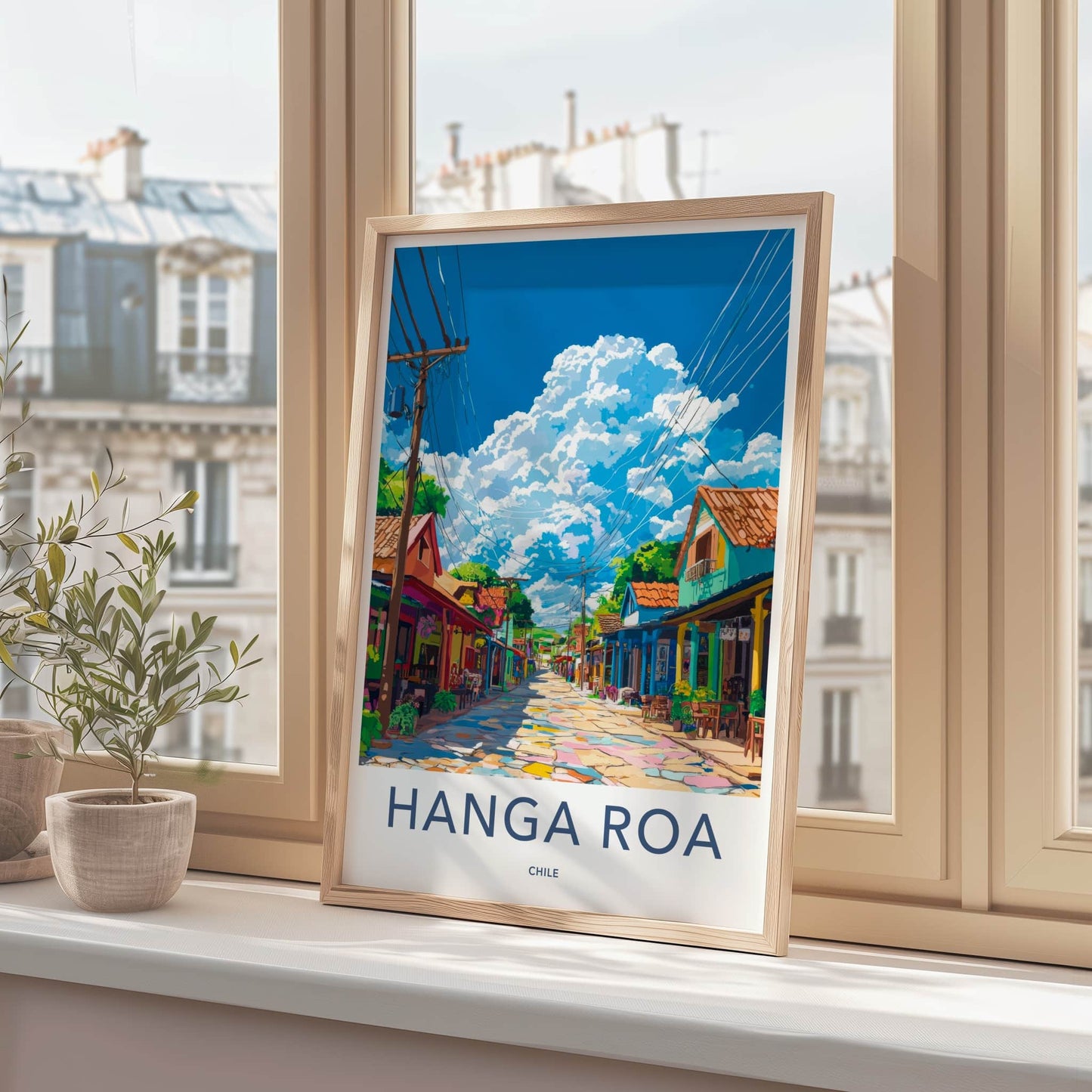 Hanga Roa Poster - Chile Travel Art - Vibrant Town Scene Home Decor