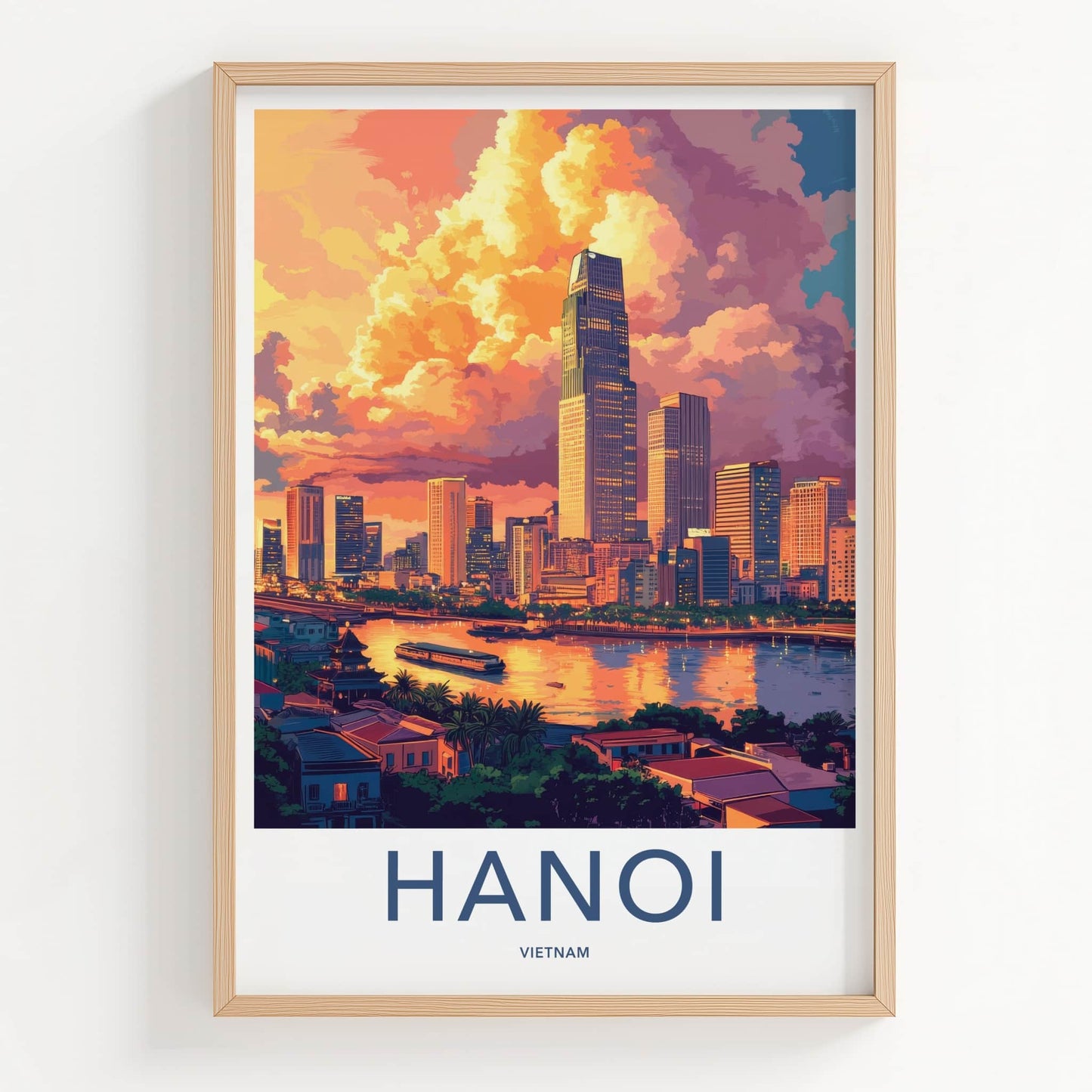Hanoi Poster - Vietnam Travel Art - Dramatic Sunset Skyline Home Decor