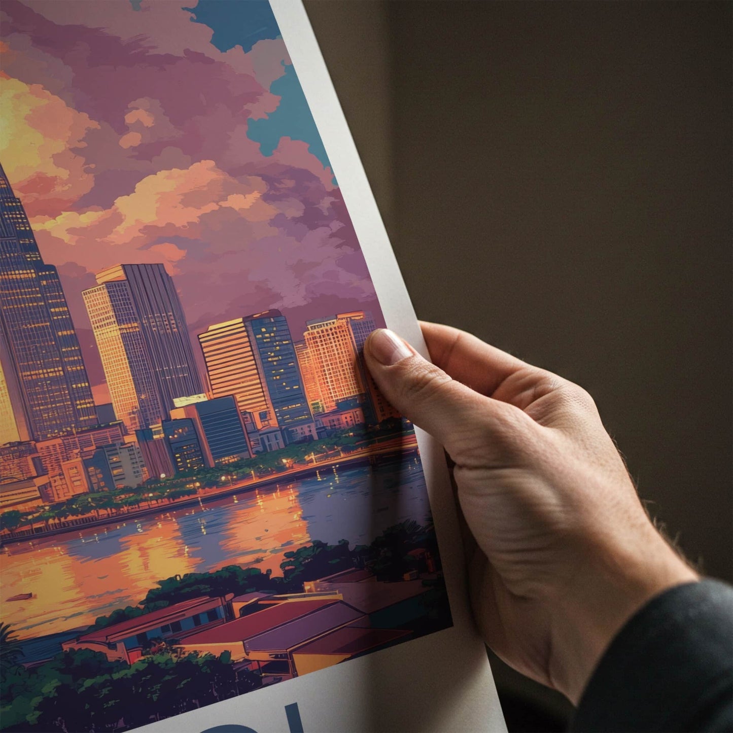 Hanoi Poster - Vietnam Travel Art - Dramatic Sunset Skyline Home Decor
