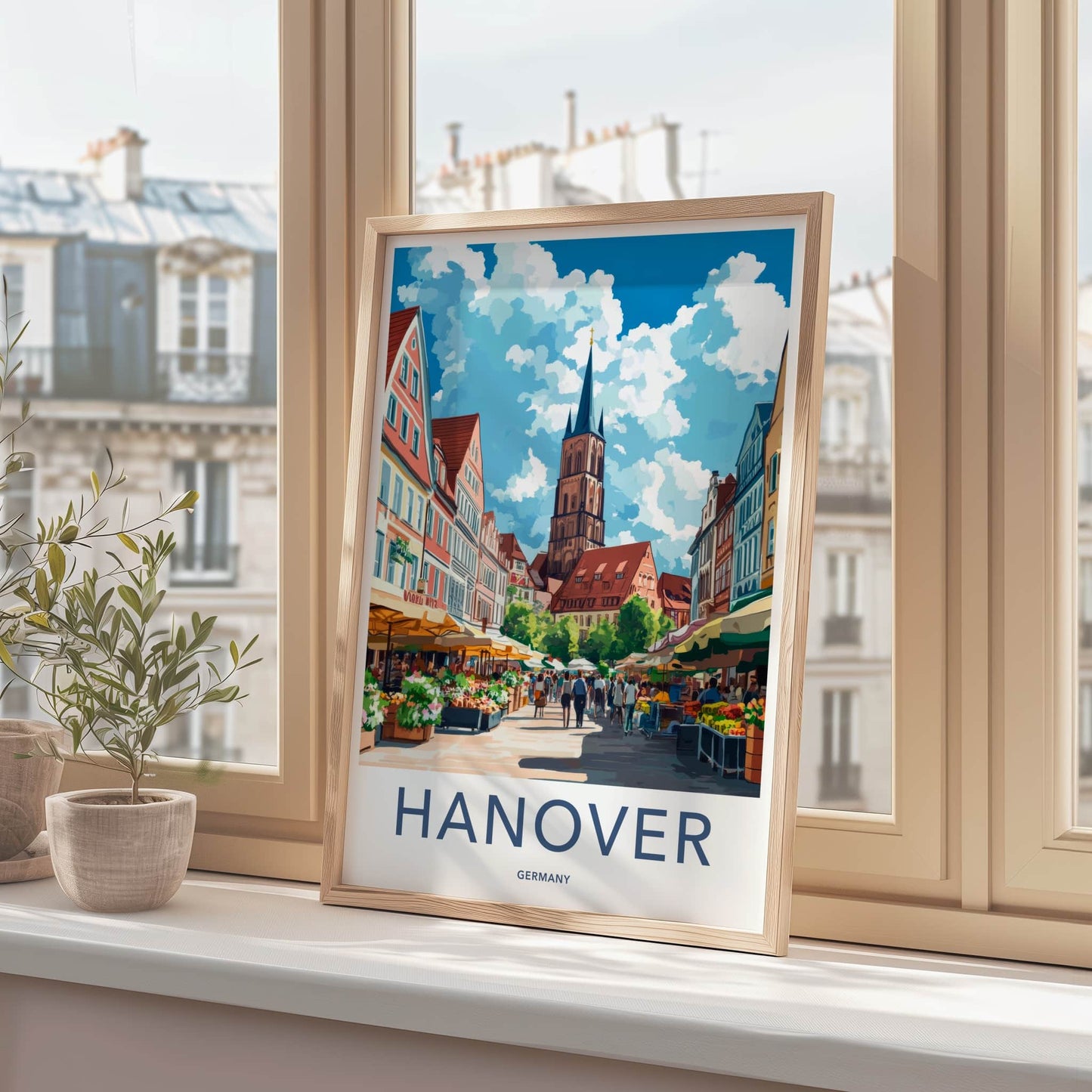 Hanover Poster - Germany Travel Art - Busy Market Street Home Decor