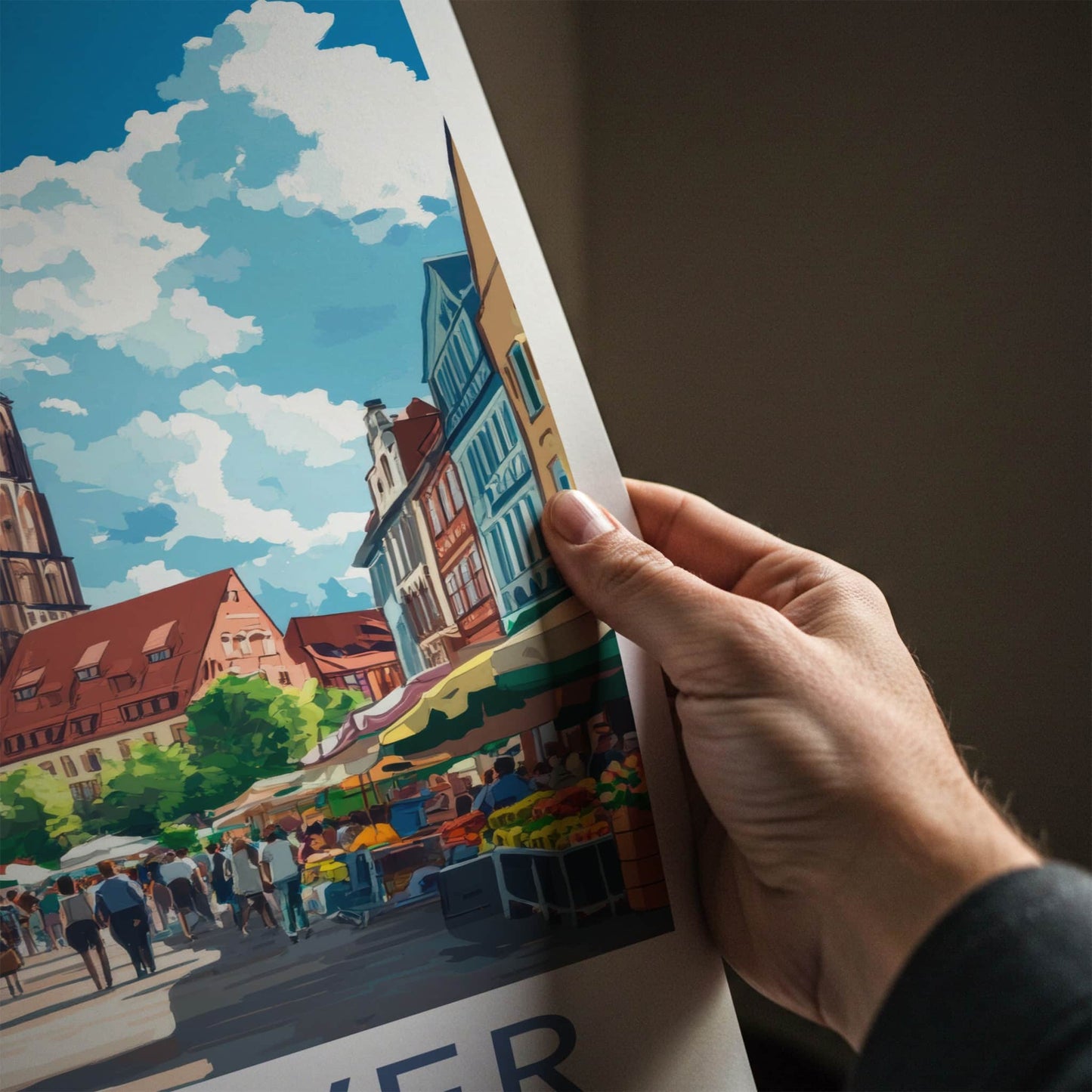 Hanover Poster - Germany Travel Art - Busy Market Street Home Decor