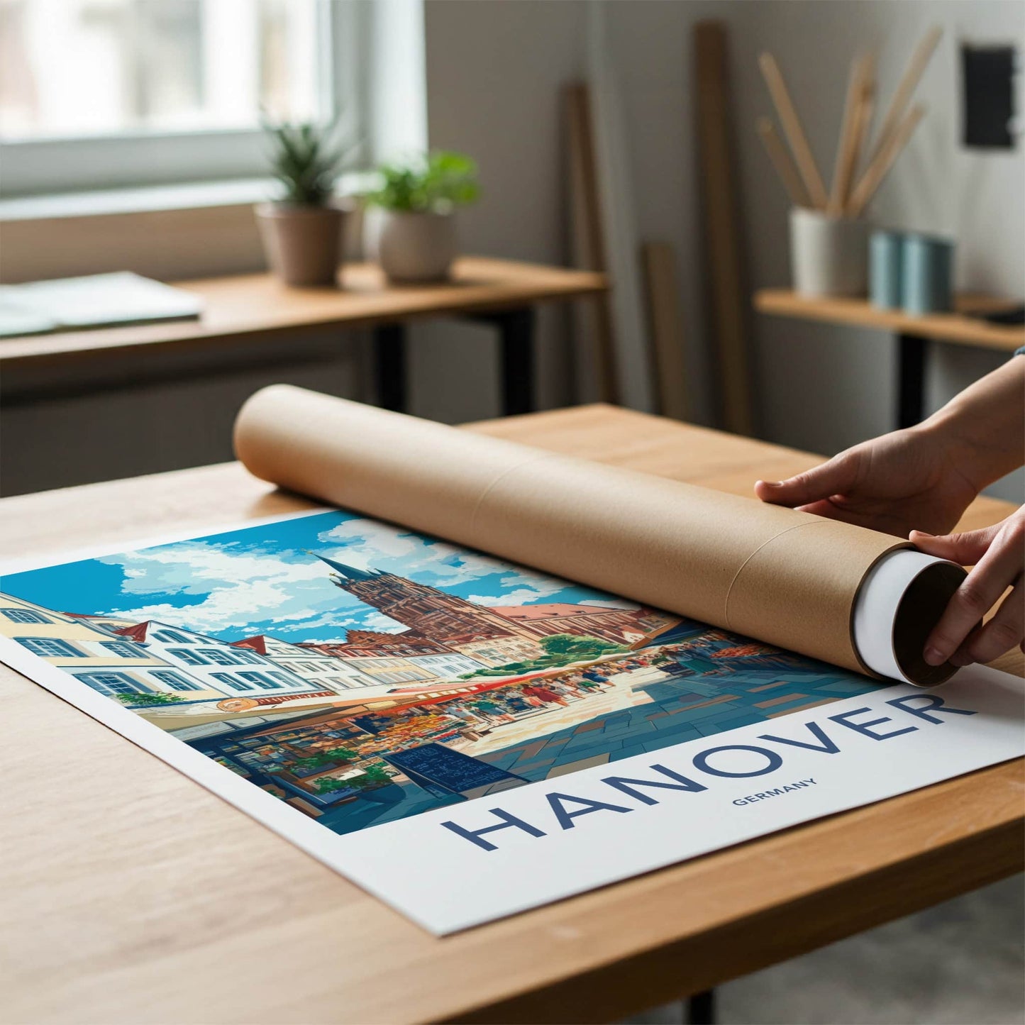 Hanover Poster - Germany Travel Art - Lively Street Market Home Decor