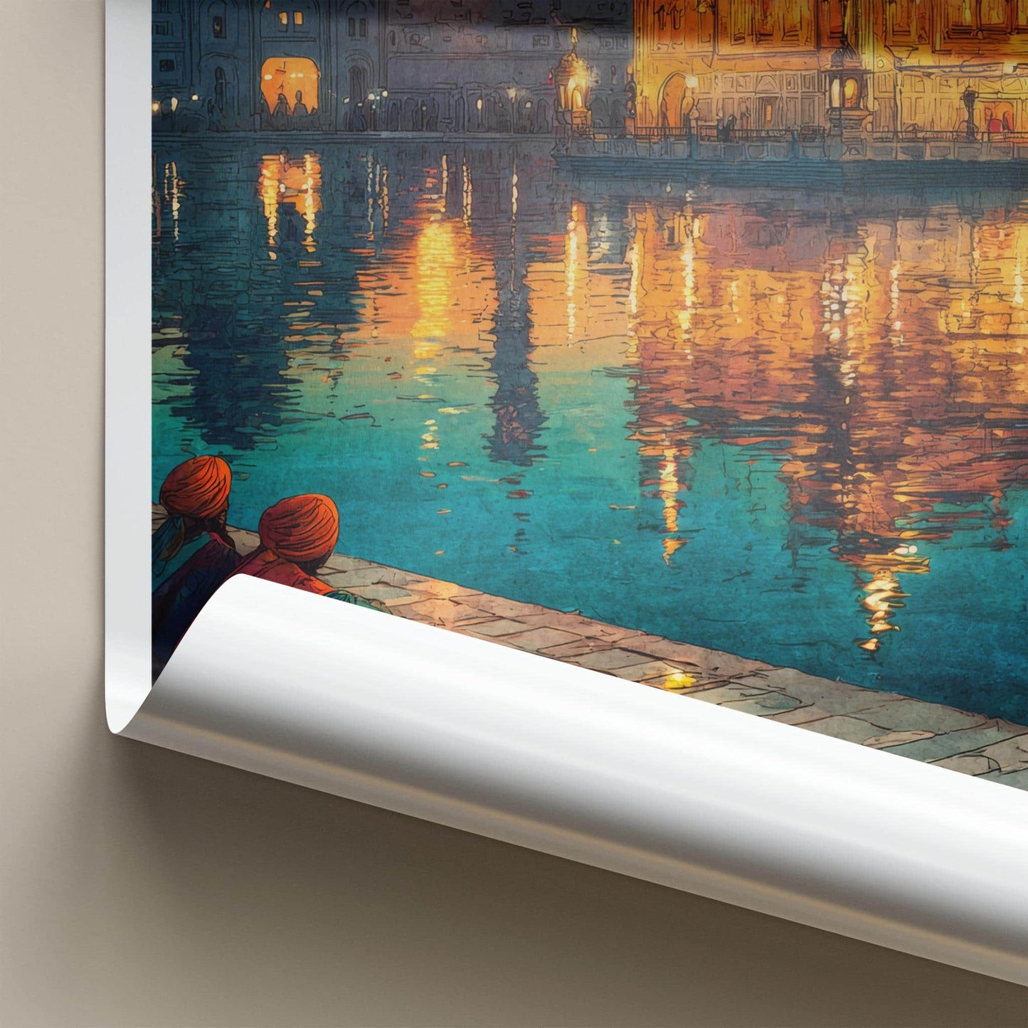 Harmandir Sahib Poster - India Travel Art - Punjab Golden Temple Illuminated Home Decor