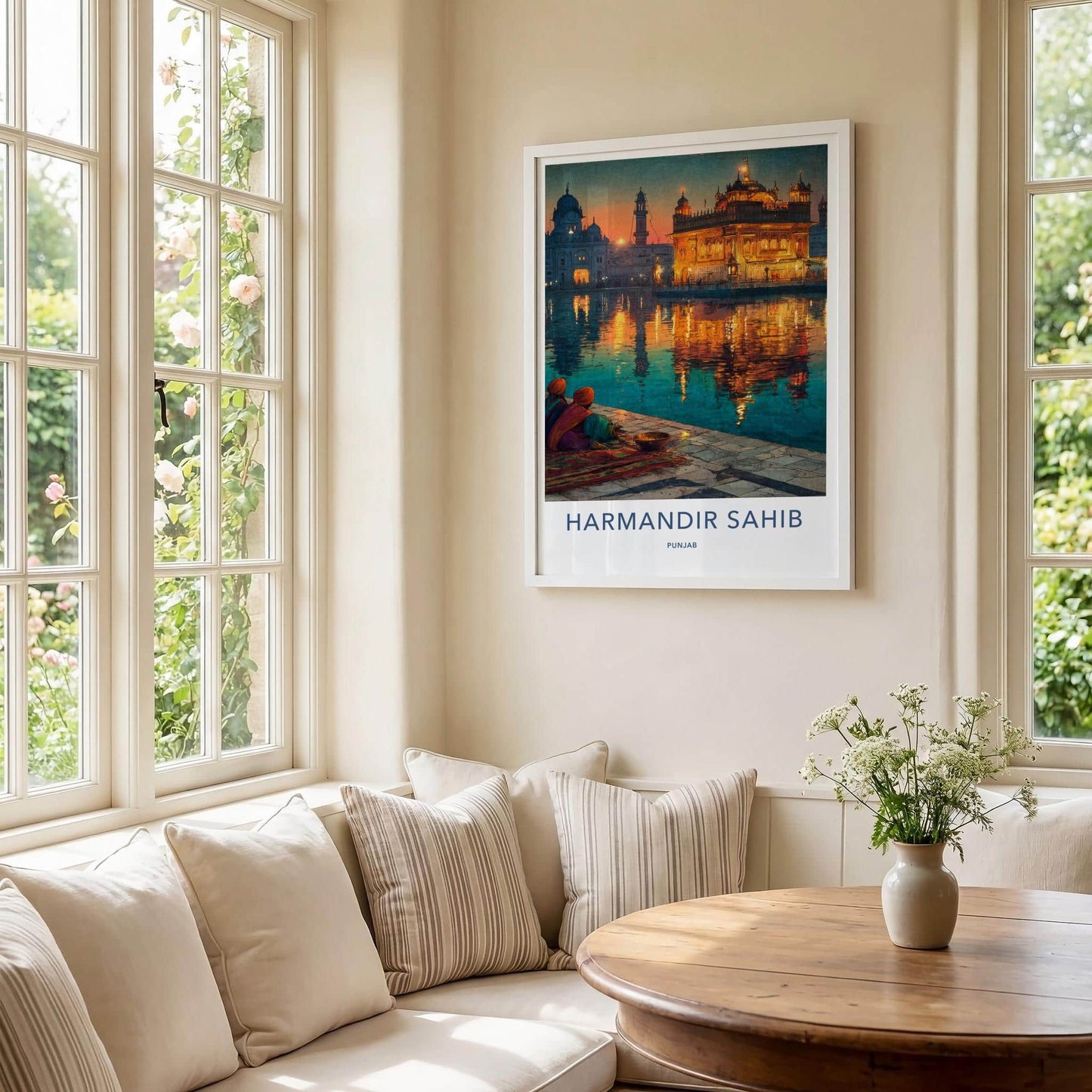Harmandir Sahib Poster - India Travel Art - Punjab Golden Temple Illuminated Home Decor